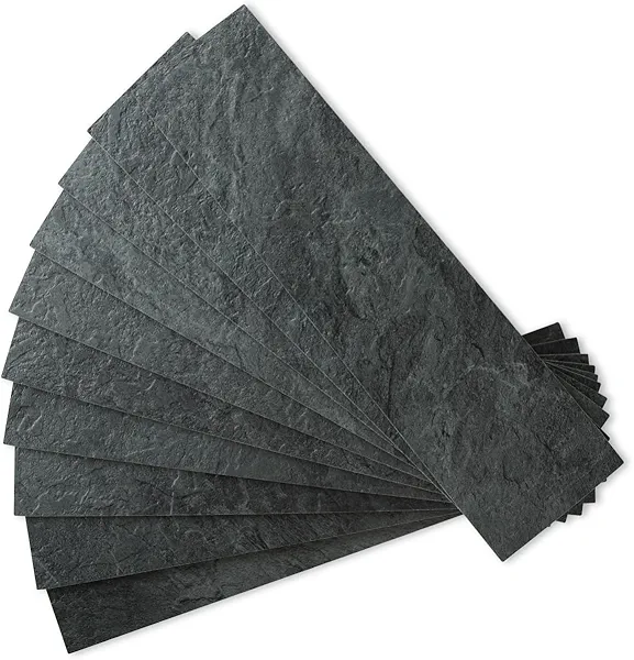 AULIGET 40-Piece Black Slate Peel and Stick Backsplash Wall Tiles, 3" x 12" PVC Faux Stone Stick on Tiles for Backsplash Kitchen, Bathroom, Laundry Room, Camper, Fireplace