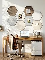 Vista 3 de 12" Large Bulletin Board with 30 Push Pins, Pack of 8 Hexagon Felt Pin Board Notice Boards for Home Office, Felt Wall Tiles for Photos Memos