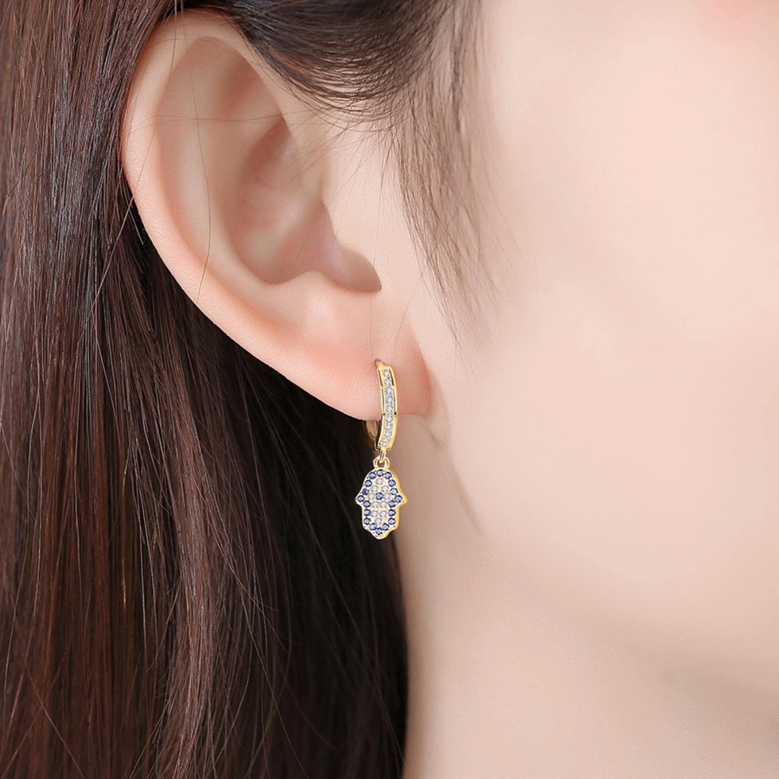 Pendientes Colgantes De Mano De Hamsa De Plata De Ley 925 para Mujer, Pendiente De La Suerte De Ojo Malvado Azul, Joyería Turca Cz, Regalo para Niña