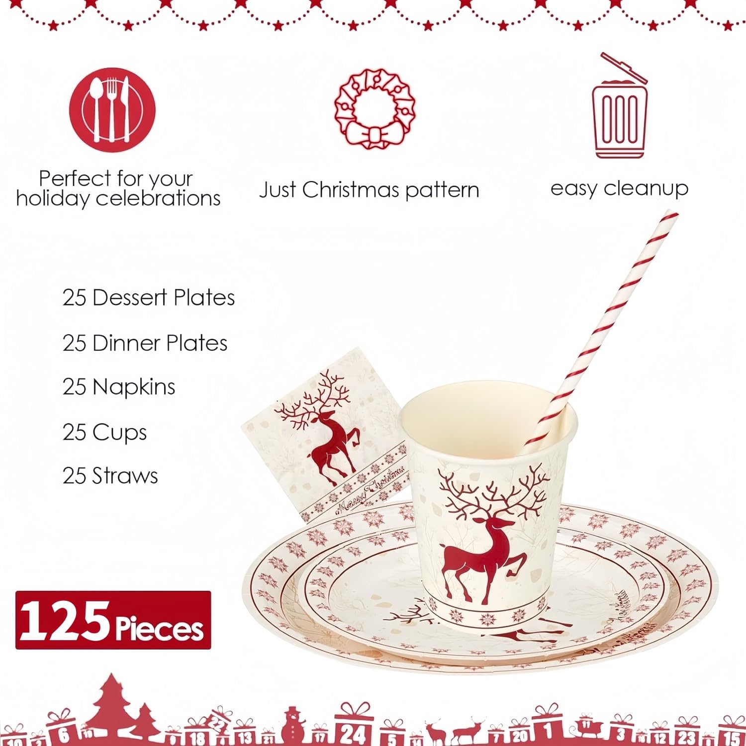 Nappe Papier Noel LATERN 100 Pièces Vaisselle En Papier Pour Fête De Noël, 25 X 23CM The De Noel