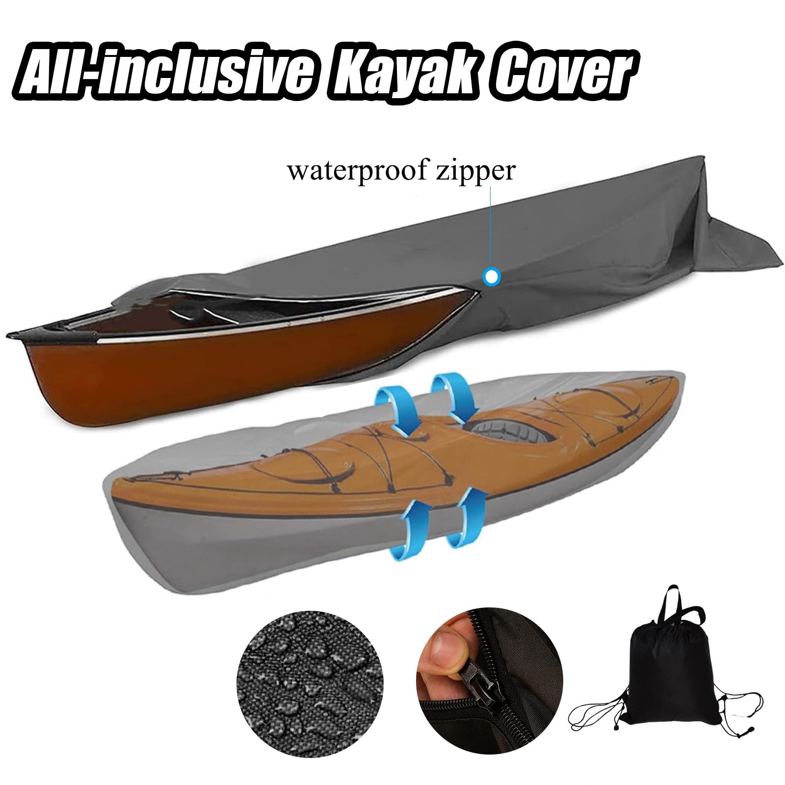 Funda Kayak 3m/4m/5m/5.5m Cubierta para Kayak con Cremallera 420D Tela Oxford Protección Solar Impermeable Anti-Polvo Funda para Kayaks y Canoa(Gray,10ft)