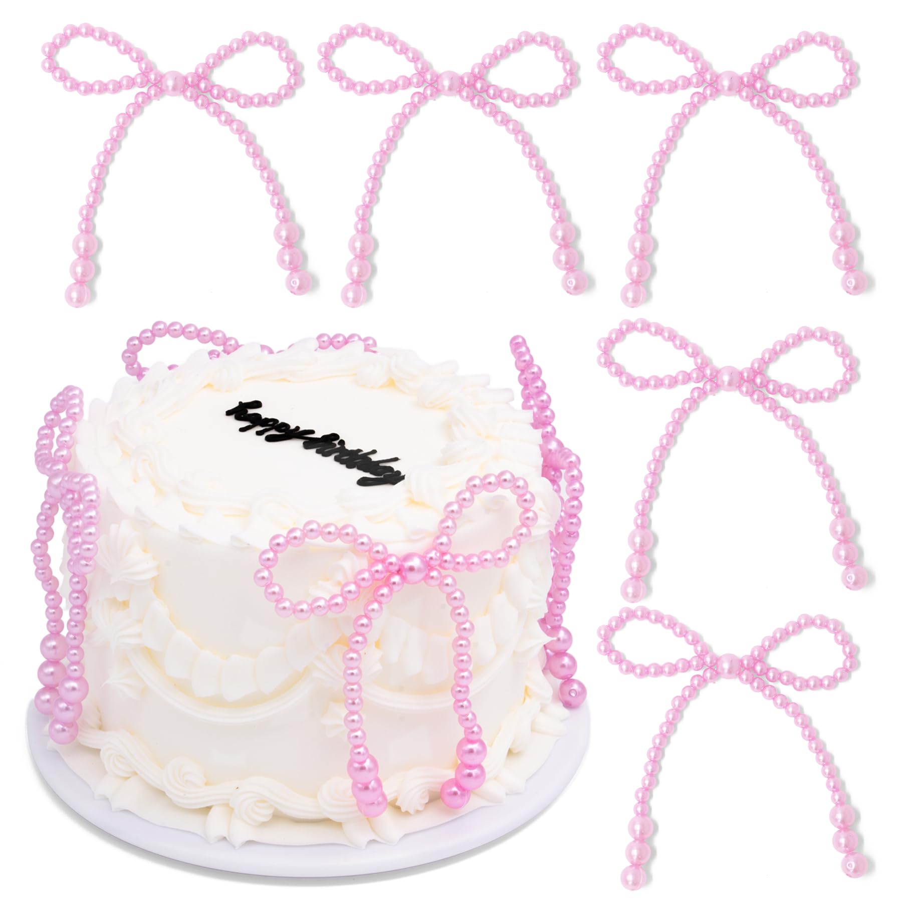 10-Piece White Imitation Pearl Bow Cake Toppers - Elegant Bowknot Decor For Wedding, Bridal Shower & Birthday Cakes - View #5