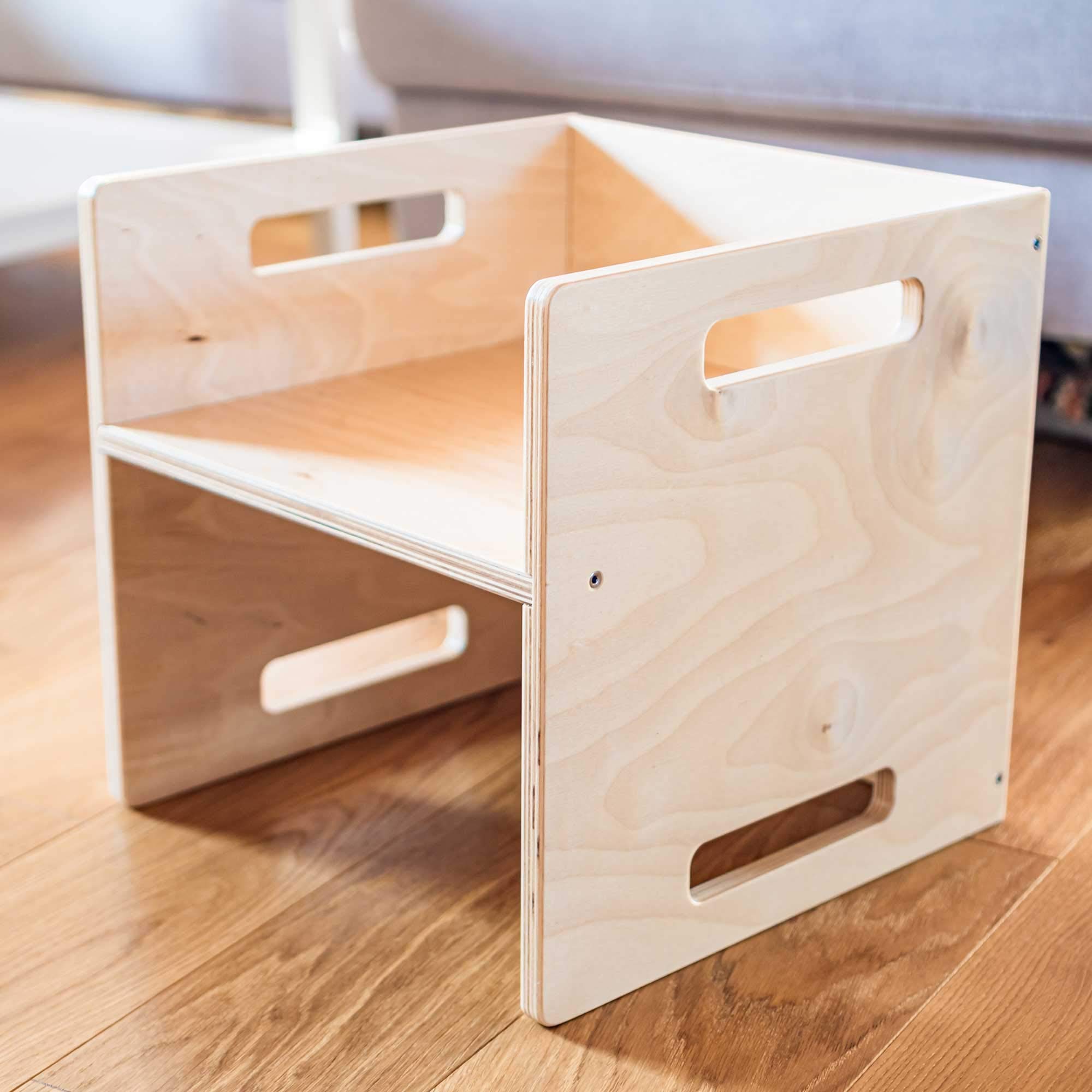 Ehrenkind® Kinder Hocker | Vielseitig & Stabil | Montessori Hocker | Wendehocker aus Birkenschichtholz | Natur