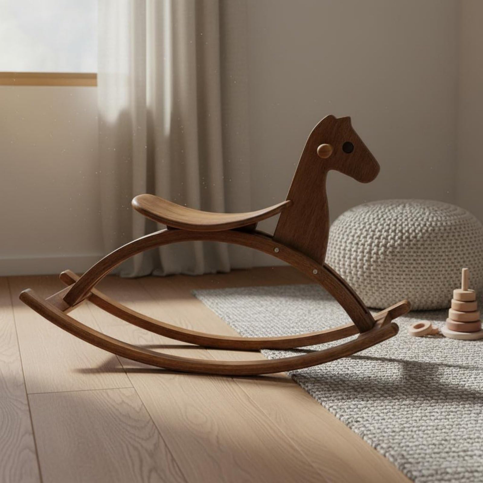 Sedia a Dondolo per Bambini Giocattolo a Dondolo Cavalluccio in Legno Seggiolina Dondolante Poltroncina Dondolante con Design Curvo Minimal E Venature, color to 1