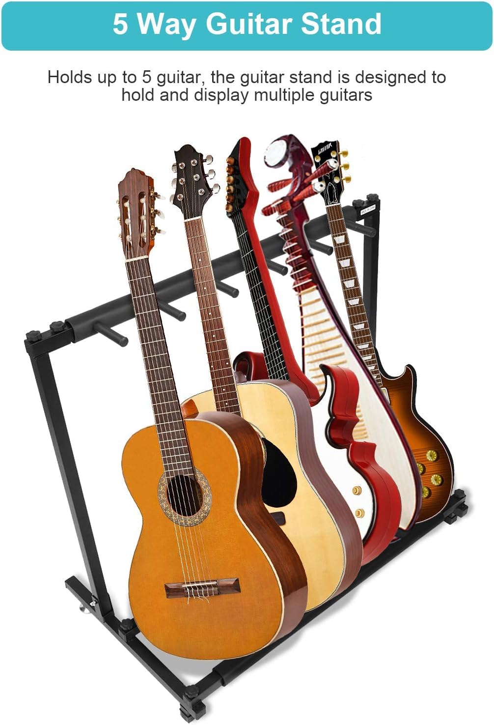 Yosoo Health Gear Soporte universal para guitarra con acolchado de goma gruesa y 5 soportes, plegable y portátil, color negro para guitarra acústica clásica, eléctrica, acústica y bajo