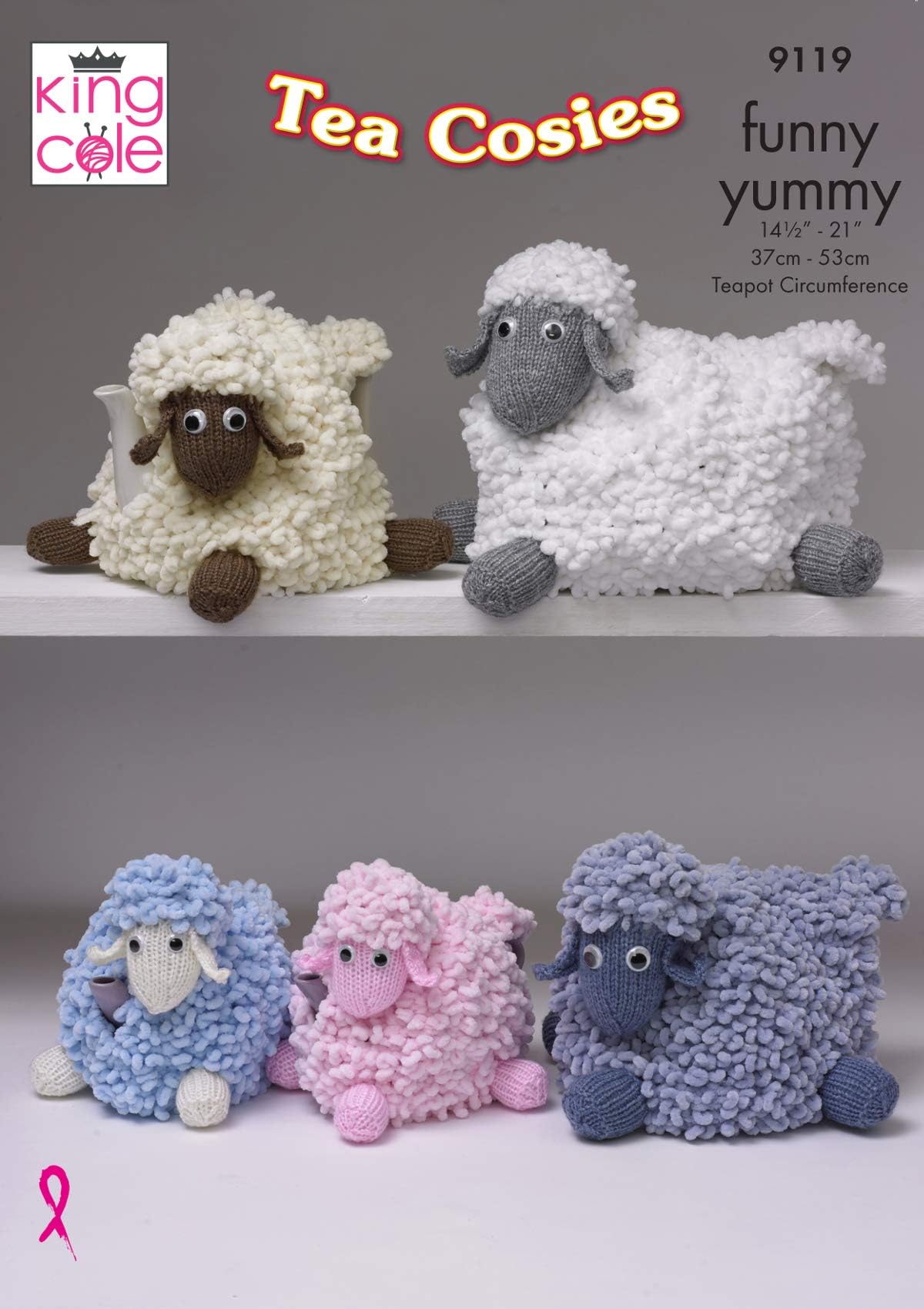 King Cole9119 Knitting Pattern Sheep Tea Cosies in Funny Yummy