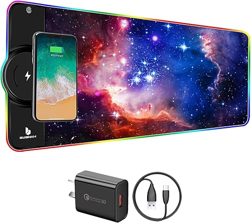 Miniatura 10 de Alfombrilla de mouse RGB, alfombrilla de mouse de carga inalámbrica, alfombrilla de mouse grande, carga rápida de 15 W, tamaño grande extendido, 10