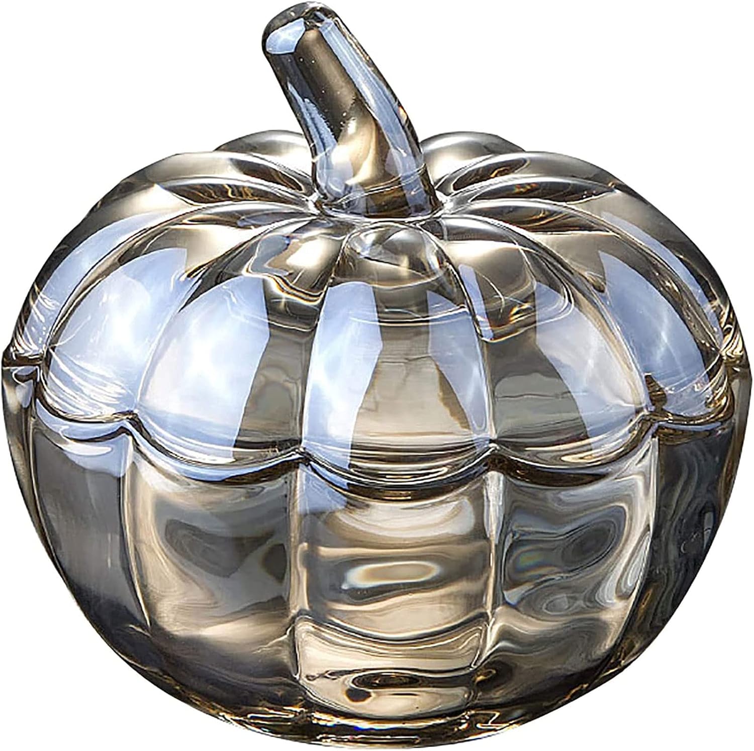 Embossed Crystal Pumpkin Fruit Bowl With Lid,Glass Pumpkin Candy Jar,Large Clear Candy Dish (Golden a 17.5x17.5cm(7x7inch))
