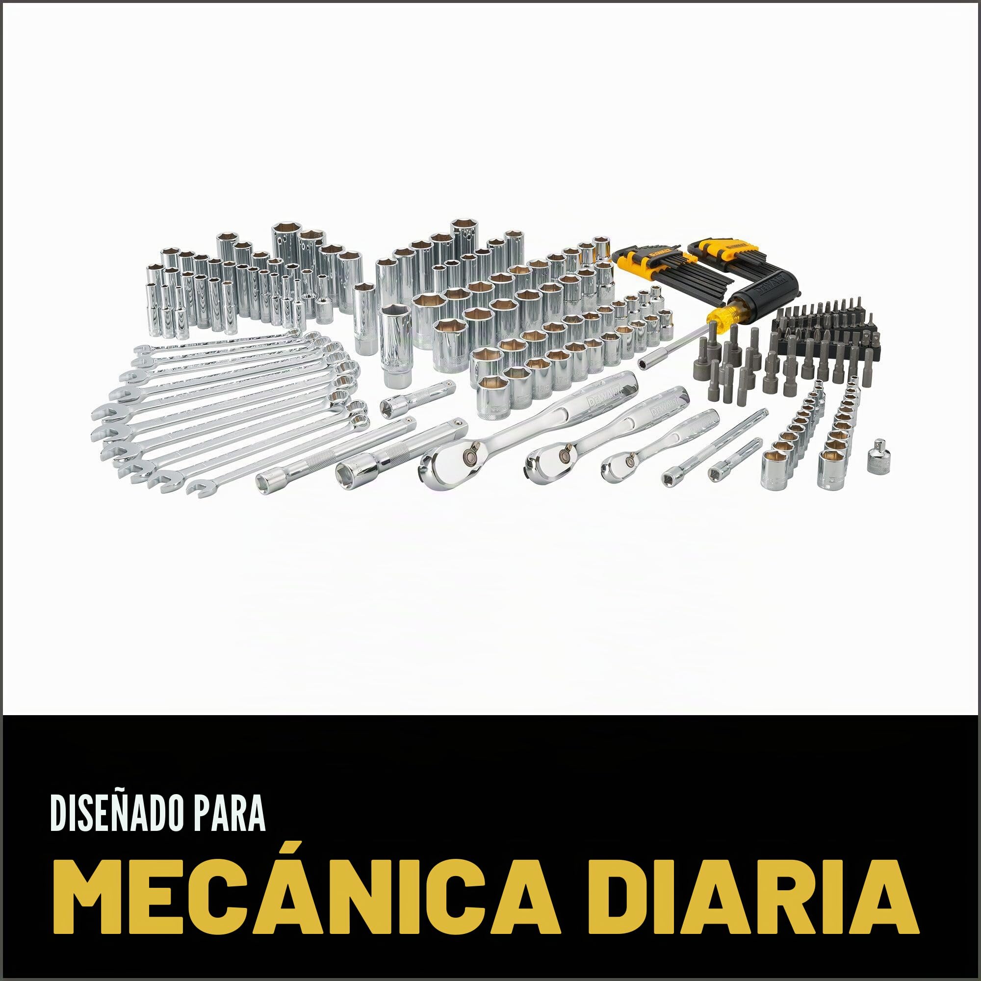 DEWALT Juego de herramientas mecánicas, unidad de 1/4" y 3/8" y 1/2", SAE/métrica, 205 piezas (DWMT81534)