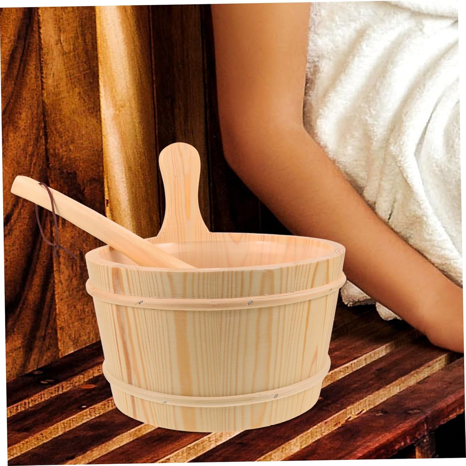 Decorative Sauna Bucket Set Wooden Barrel Spa Accessory Sauna Supplies Bucket Handle