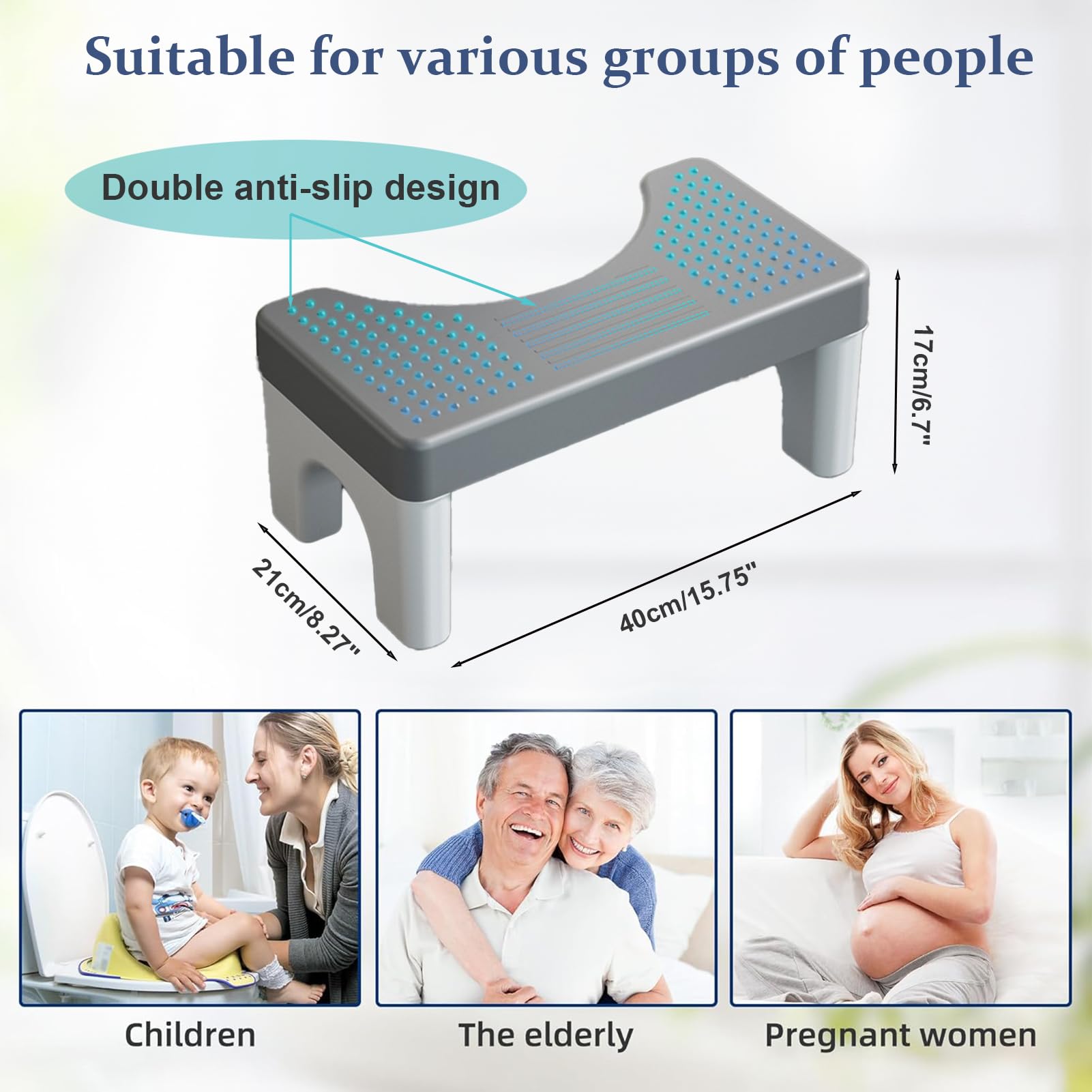 Generisch Toilettenhocker Erwachsene, Vielseitiger Toilettenhocker und Tritthocker, Badezimmer-Töpfchen-Toilettenhocker mit Rutschfestem Tragbarem Hocker, Badezimmer Hocker,Grau