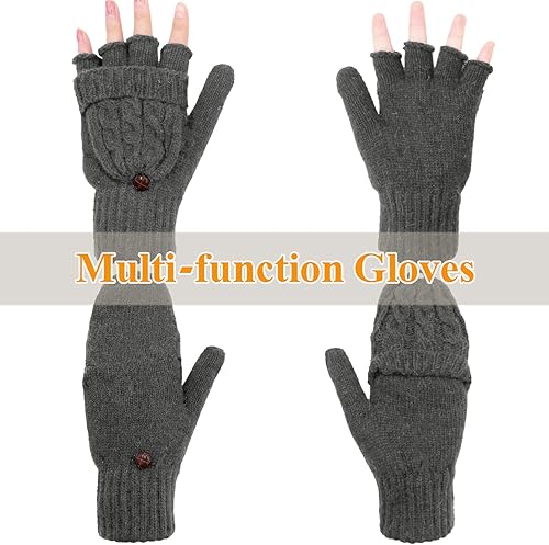 Miniatura 27 de Beurlike Guantes de invierno para mujer, de lana cálida, a prueba de viento, convertibles, sin dedos Negro