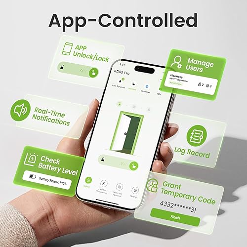 Miniatura 5 de GHome Smart Cerradura de puerta de huellas dactilares, perilla de puerta de huellas dactilares 4 en 1 con teclado, control de aplicación, llaves,