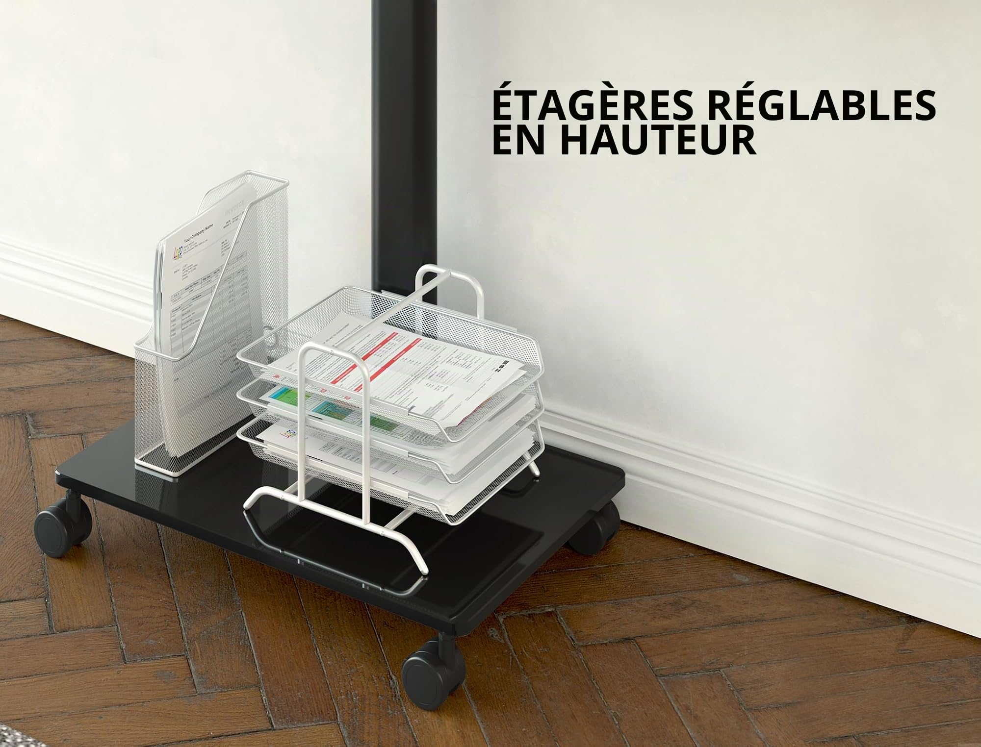 FITUEYES Support TV roulettes, avec Base en Verre Trempé, 32-60 Pouces