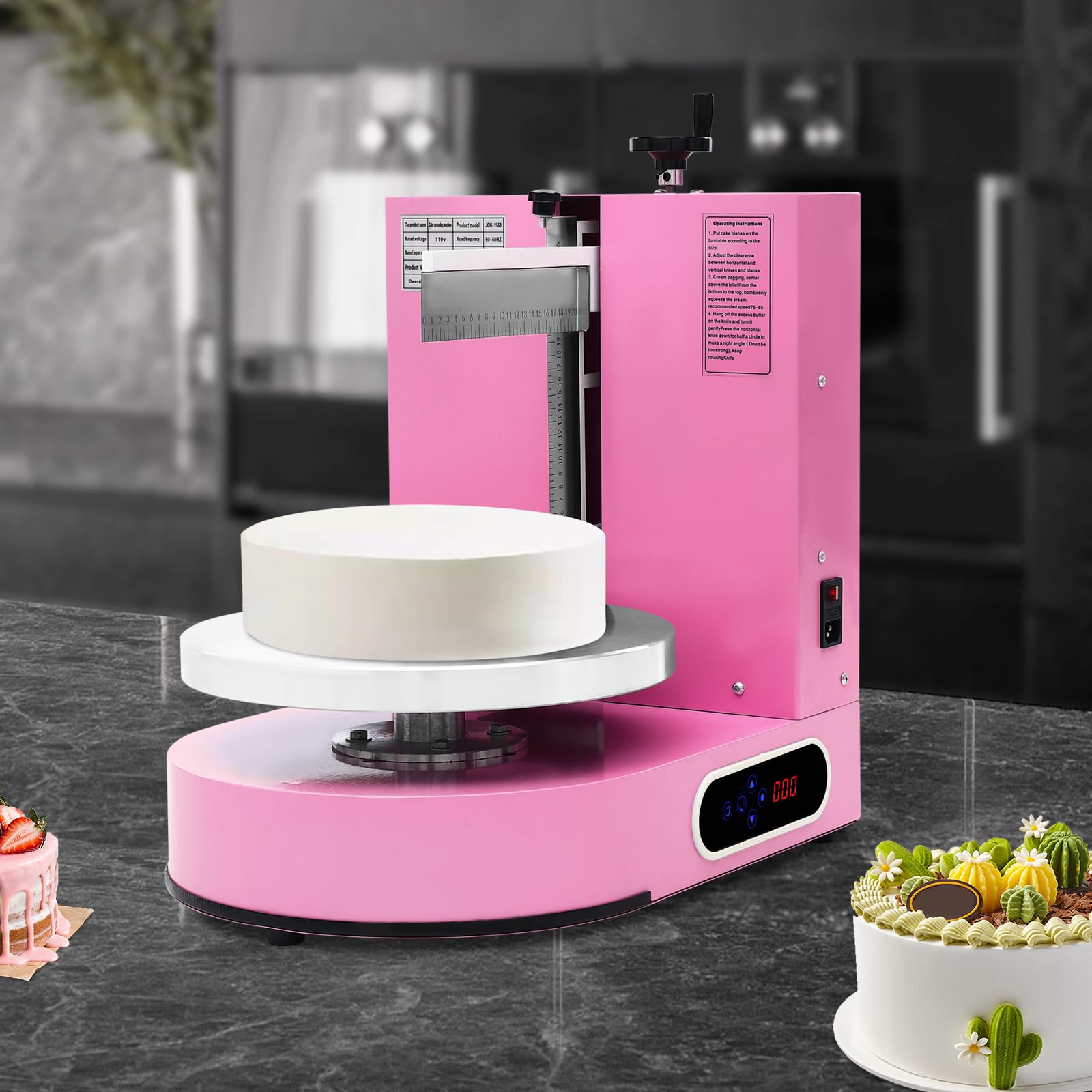 LyeXD 110V Cake Cream Smooth Coating Decoration Machine, 30-200RPM DIY Cake Butter Cream Spreading Machine w/LED Display, Automatic Cream Butter Coating Machine for 4-12inch Cakes (Pink)