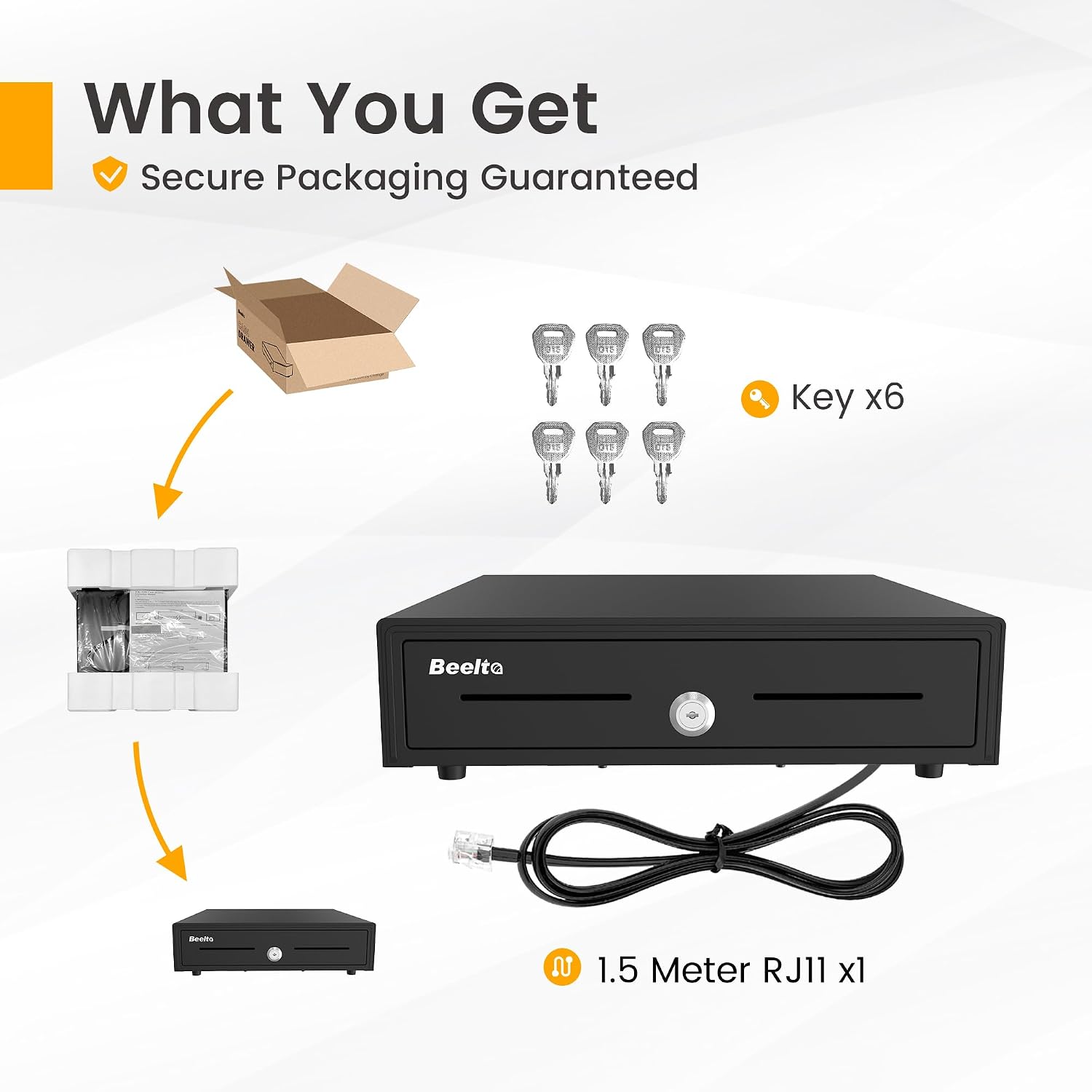 16" Heavy Duty Cash Drawer Auto Open – 5 Bill/5 Coin with Emergency Switch – RJ11/12 Compatible with Square, Clover, Epson Printers BK1616E