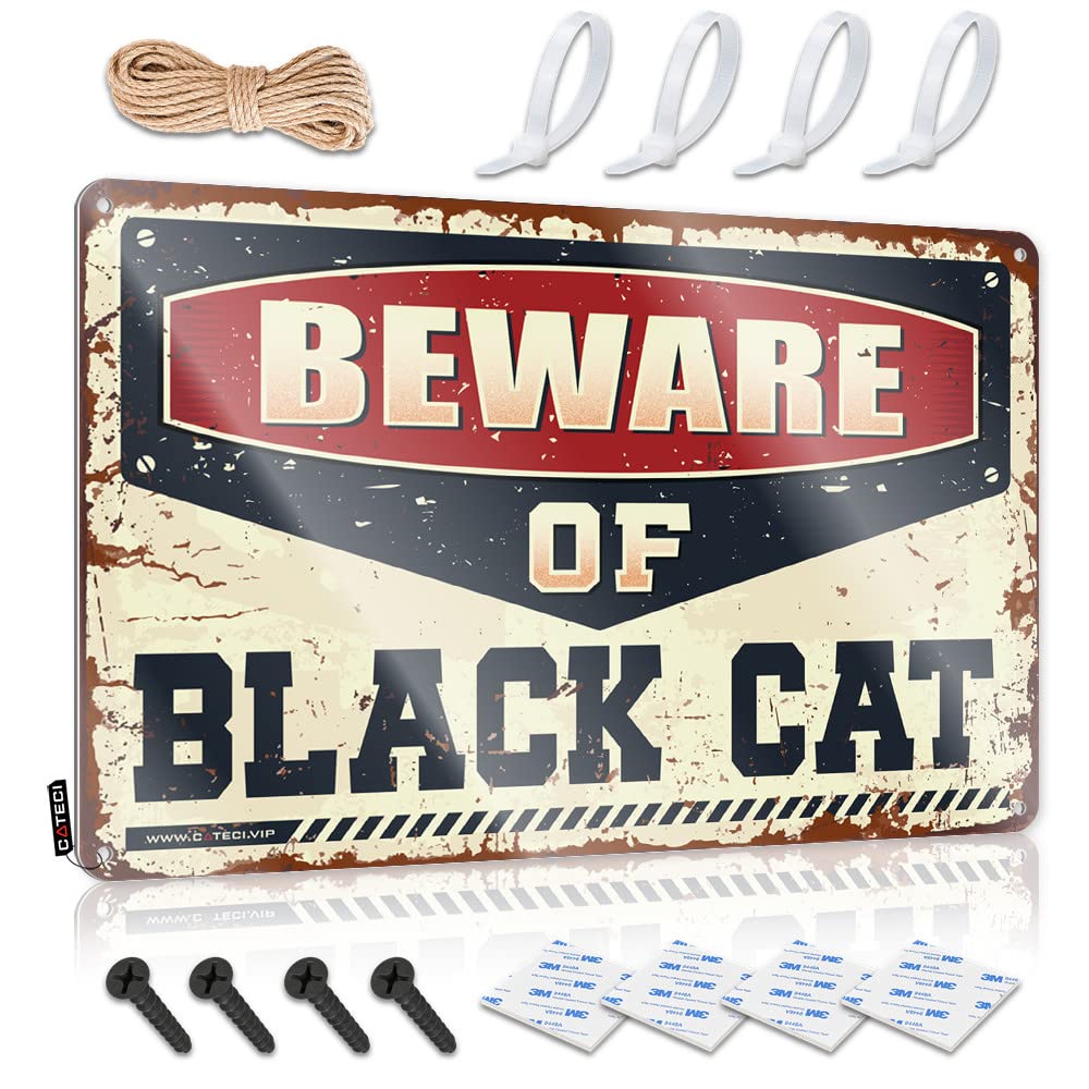 Fzfn Boys Colour Backyard Decor Tin Sign Designer | Beware Of Black Cat Nice Basement Decoration(20X30cm)