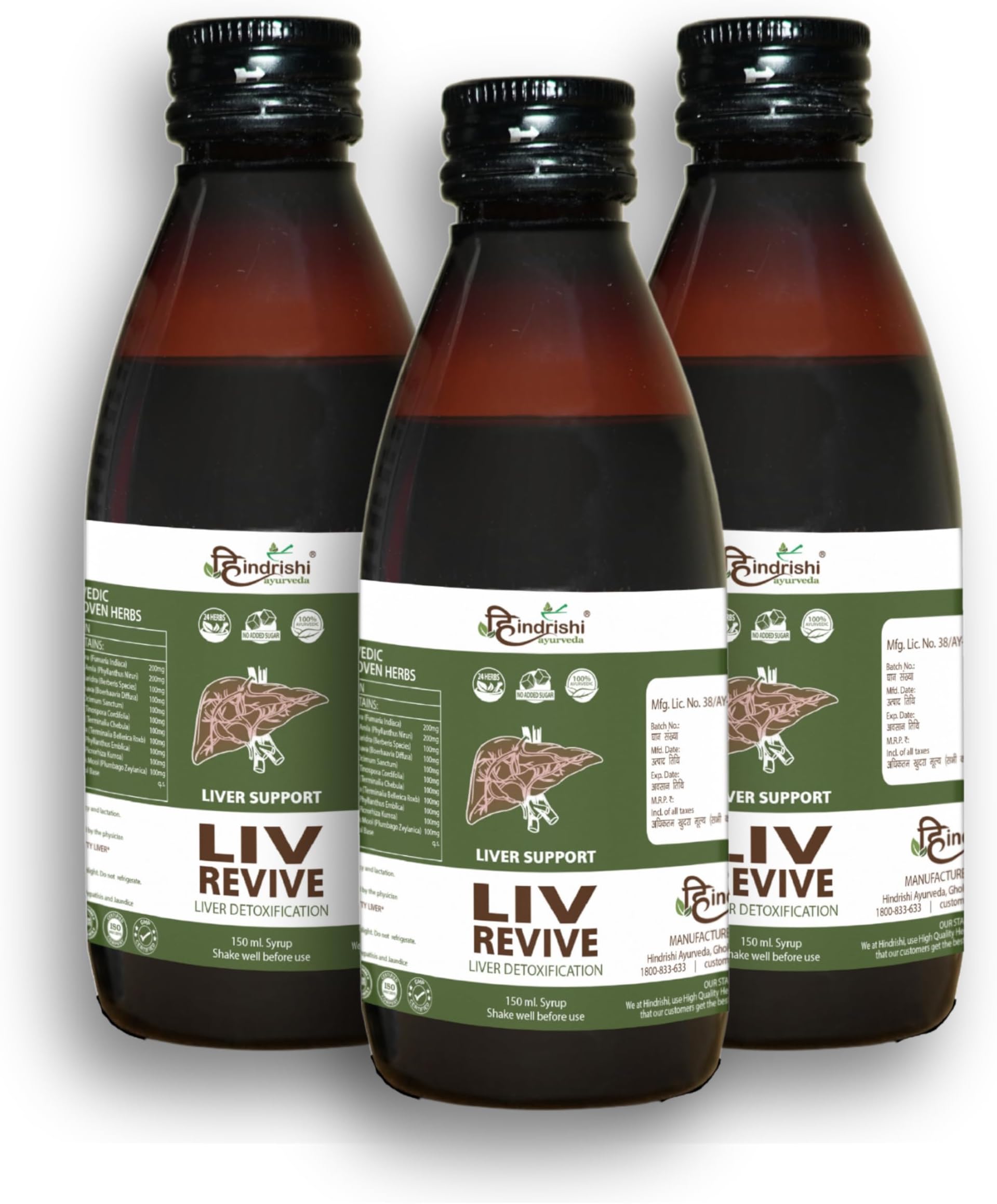 Hindrishi AyurvedaLiv-Revive Syrup for Liver Detox, Fatty Liver, Indigestion and for Healthy Liver Function, A Complete Liver Cleanser 150ml X 3