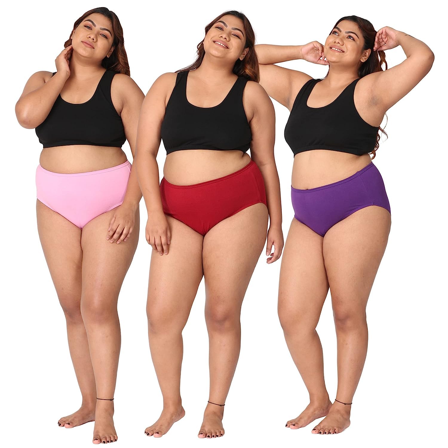 Plus Size Cotton Panties for Women | High Waist Panty with Full Coverage | Inside Elastic - No Elastic Exposure to Skin | Plus Size | Pack of 3-image-18