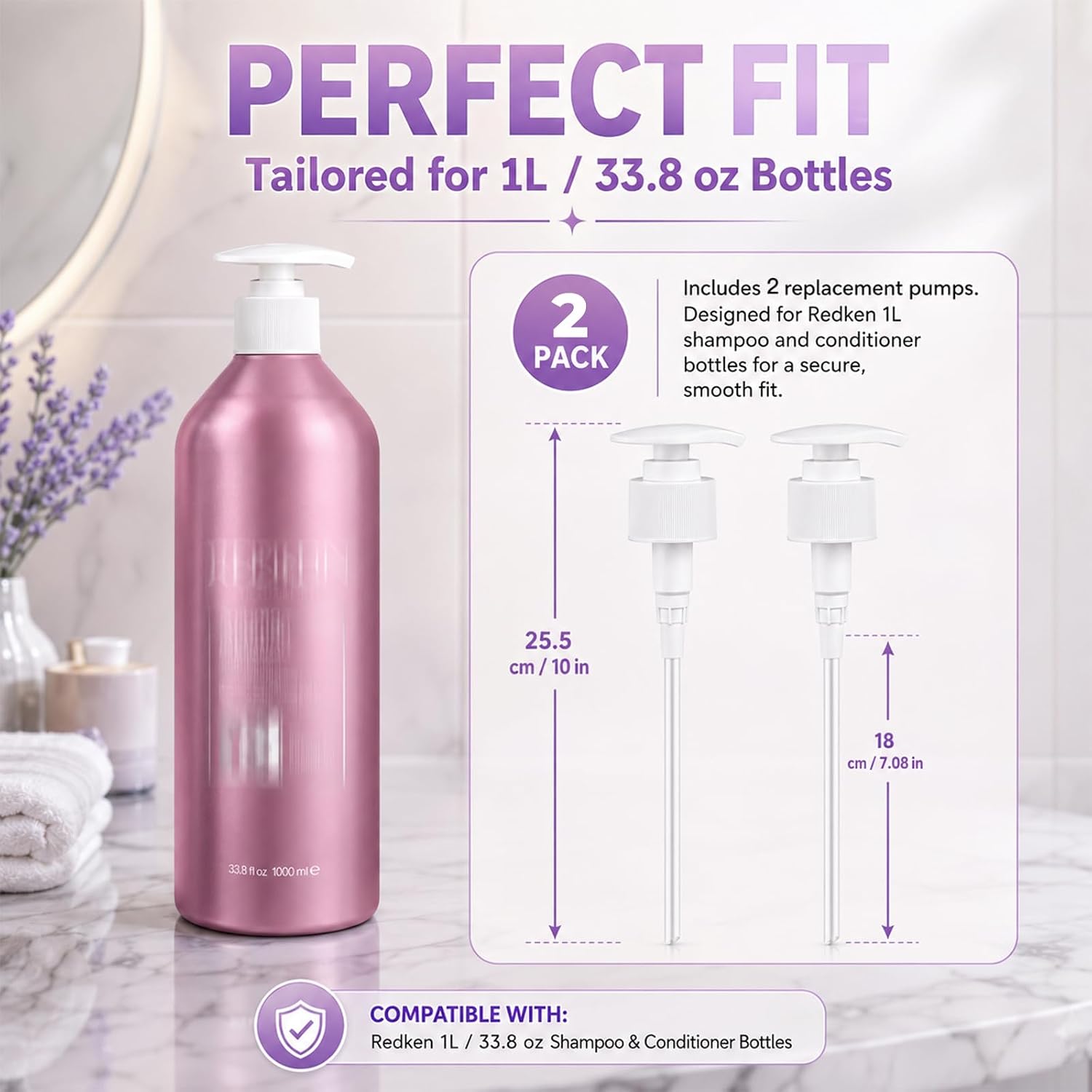 Liter Pump for Redken Shampoo/Conditioner, 1 L/33.8 Fl Oz Bottles,，2 Pack
