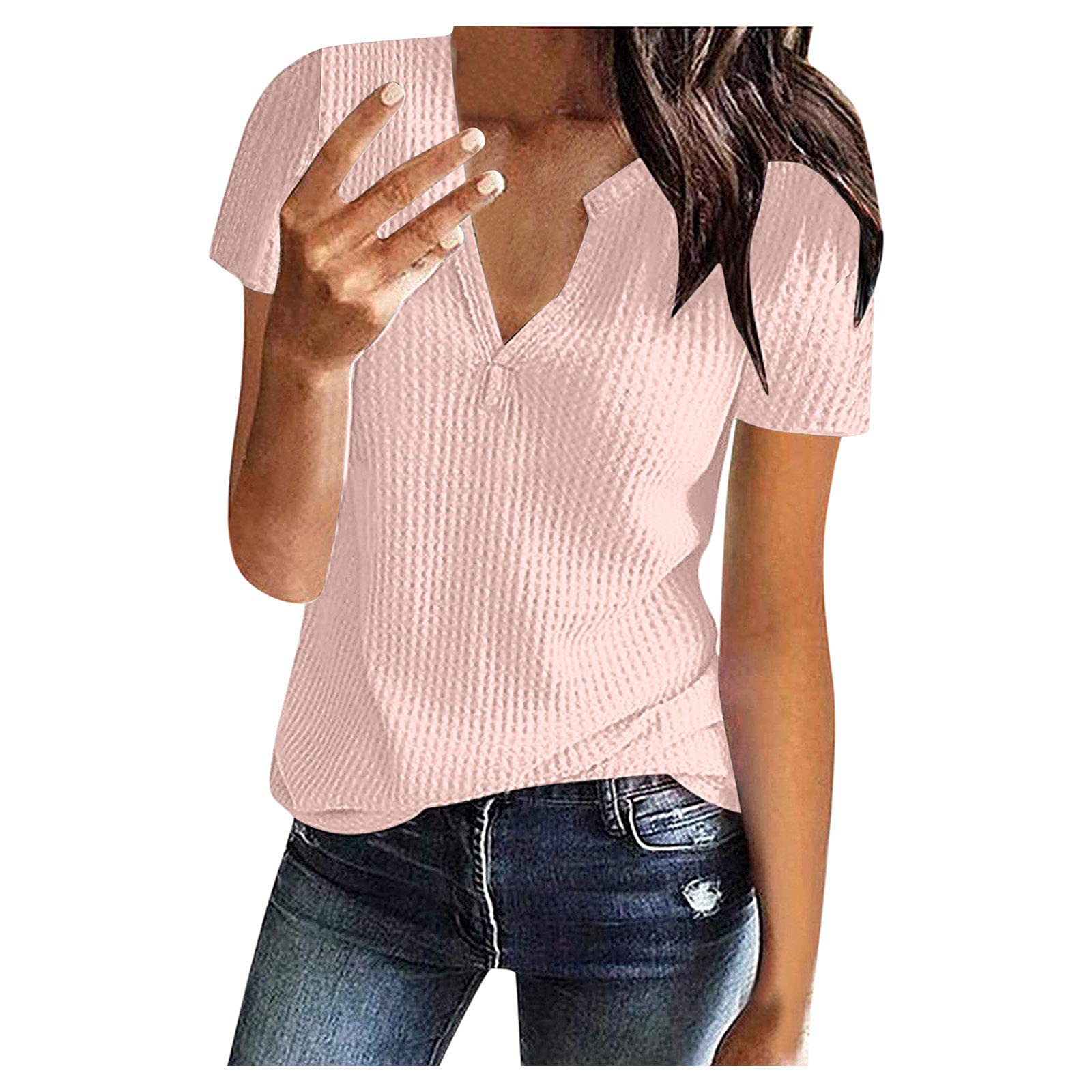 Generic Tops De Mujercamisa De Informal con Cuello En V De Manga Corta Camisetas Mangas Mujer Camiseta Mujer 2024 Verano Casual Moda Top Mujer Comodidades Holgadas Camisas Mujer Manga Corta