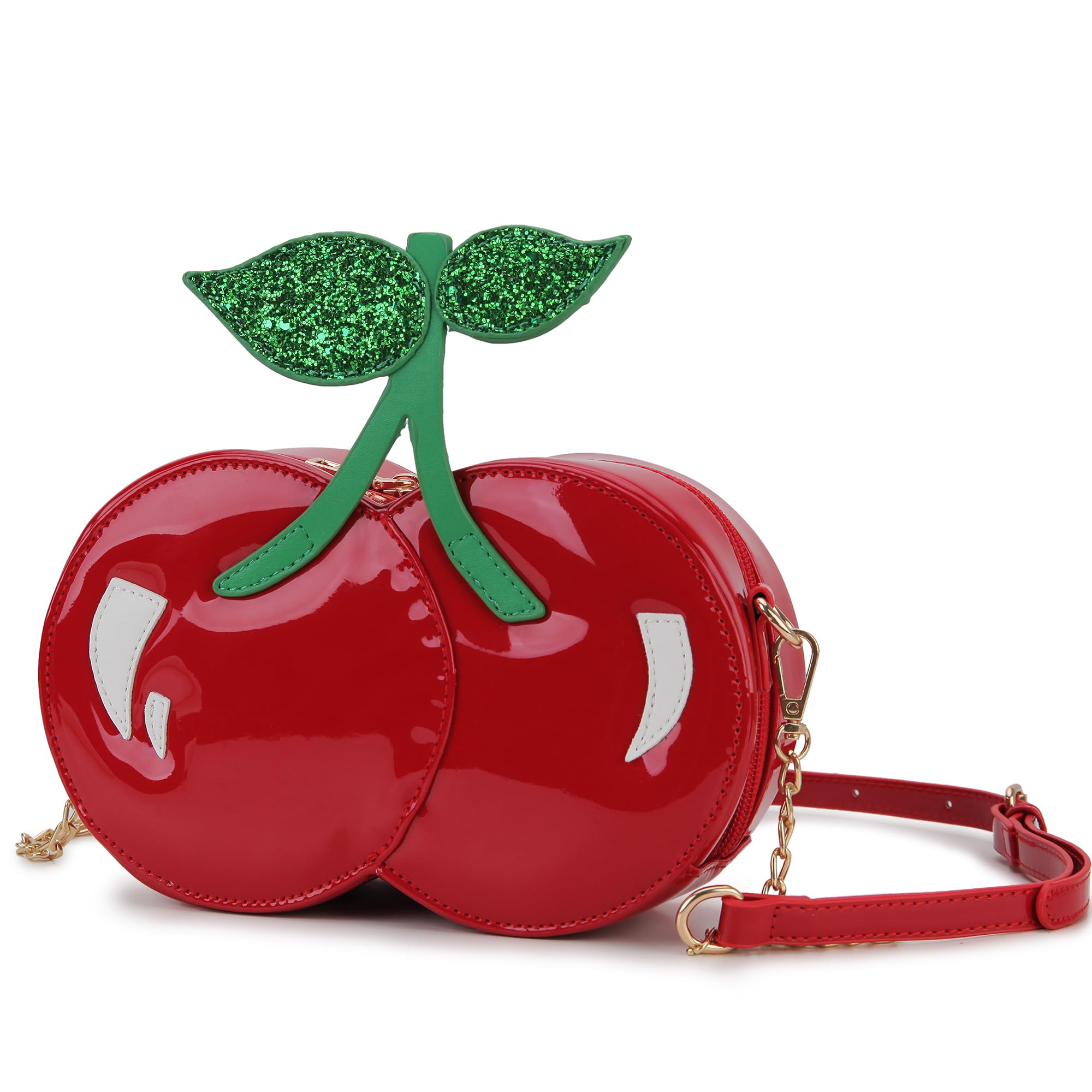 ENJOININ Fun Shape Purse for Women Novelty Handbags Unique Chain Crossbody Bag for Teens with Adjustable Shoulder Strap, Red Cherry