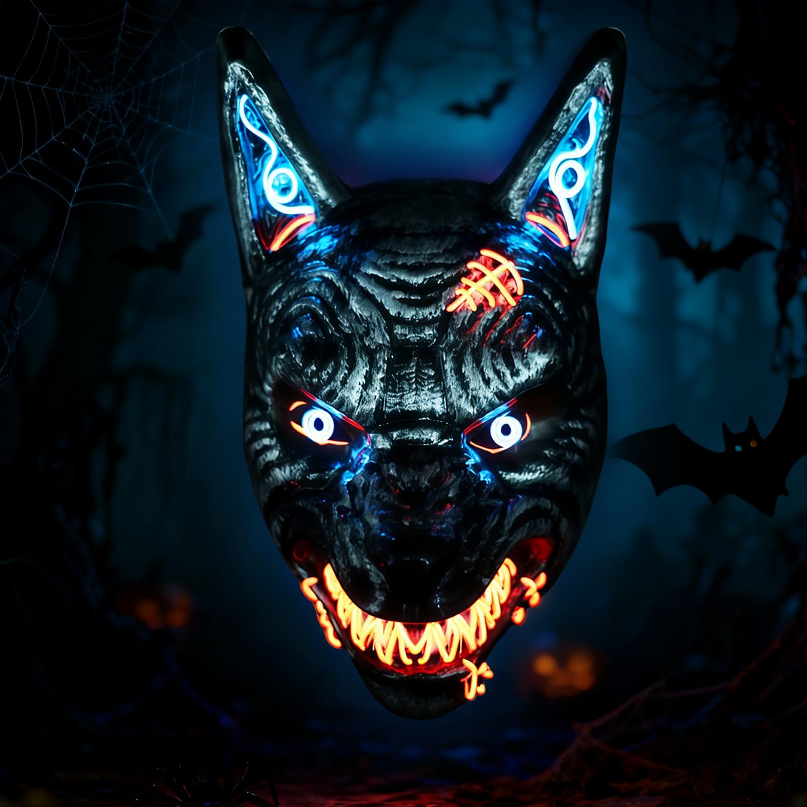 Masque LED loup d'Halloween avec 3 modes clignotants néon - 8