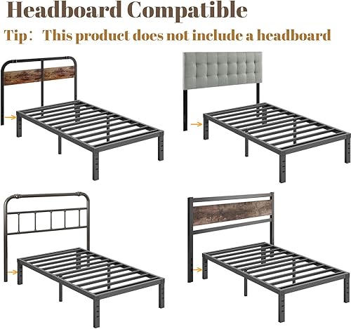 Miniatura 8 de ZIYOO Marcos de cama individuales, marco de cama con plataforma de 18 pulgadas, listones de acero resistente de 1000 libras, diseño antideslizante,