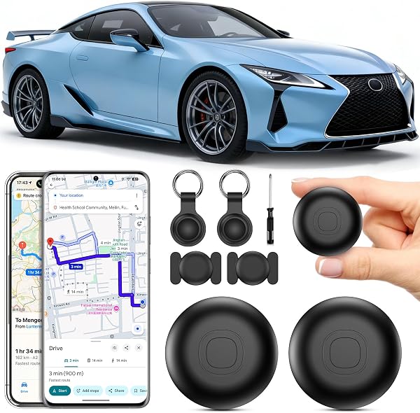 Air Tracker Android, 2er GPS-Tracker für Android & iOS, Auto GPS Tracker Echtzeit Tracker Tags Globale Abdeckung Verstecktes Ortungsgerät Keine monatliche Gebühr oder Abonnement (Schwarz, 2 Pack) - 1