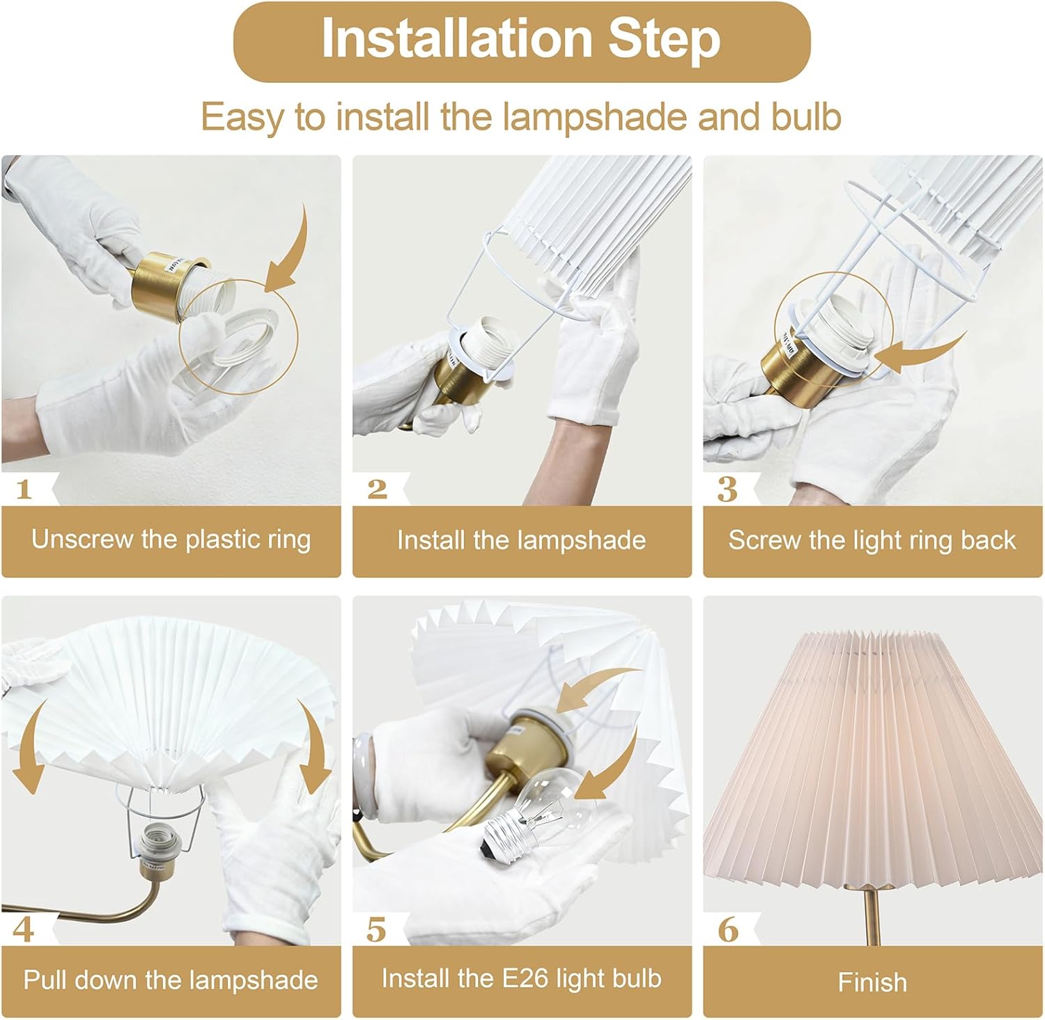 35.8" Gold Chandeliers for Dining Room, Antique Brass Modern Chandelier with Pleated Shades, 6-Light Classic Pendant Light Fixture for Kitchen Island Foyer Entryway, E26