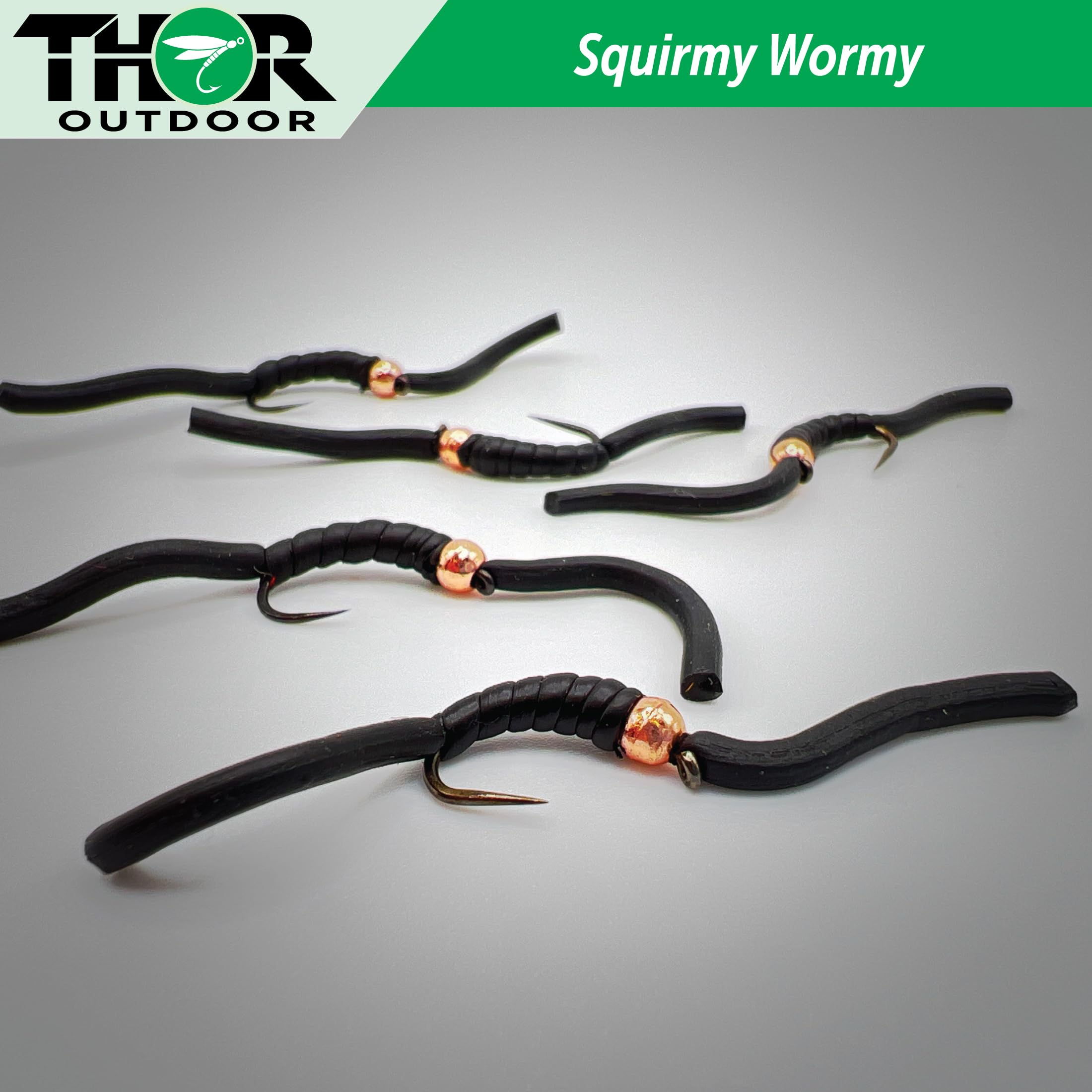 Thor Outdoor 18 Pc Squirmy Wormy Set, Red-White-Black Size #12 - Barbless Wet Worm Fly Fishing Flies for Trout, Panfish, Bass