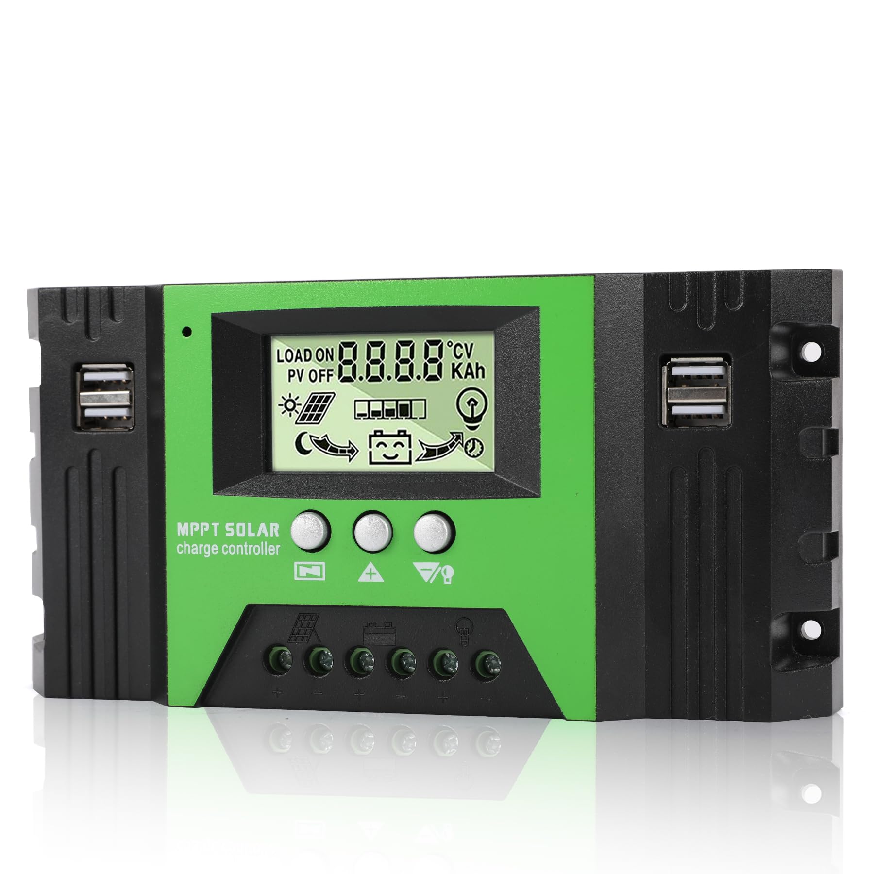 MPPT 80A Regulador de Carga Solar 12V/24V Regulador de carga automático con sensor de temperatura y pantalla LCD 4 puertos USB para paneles solares Baterías de plomo/litio