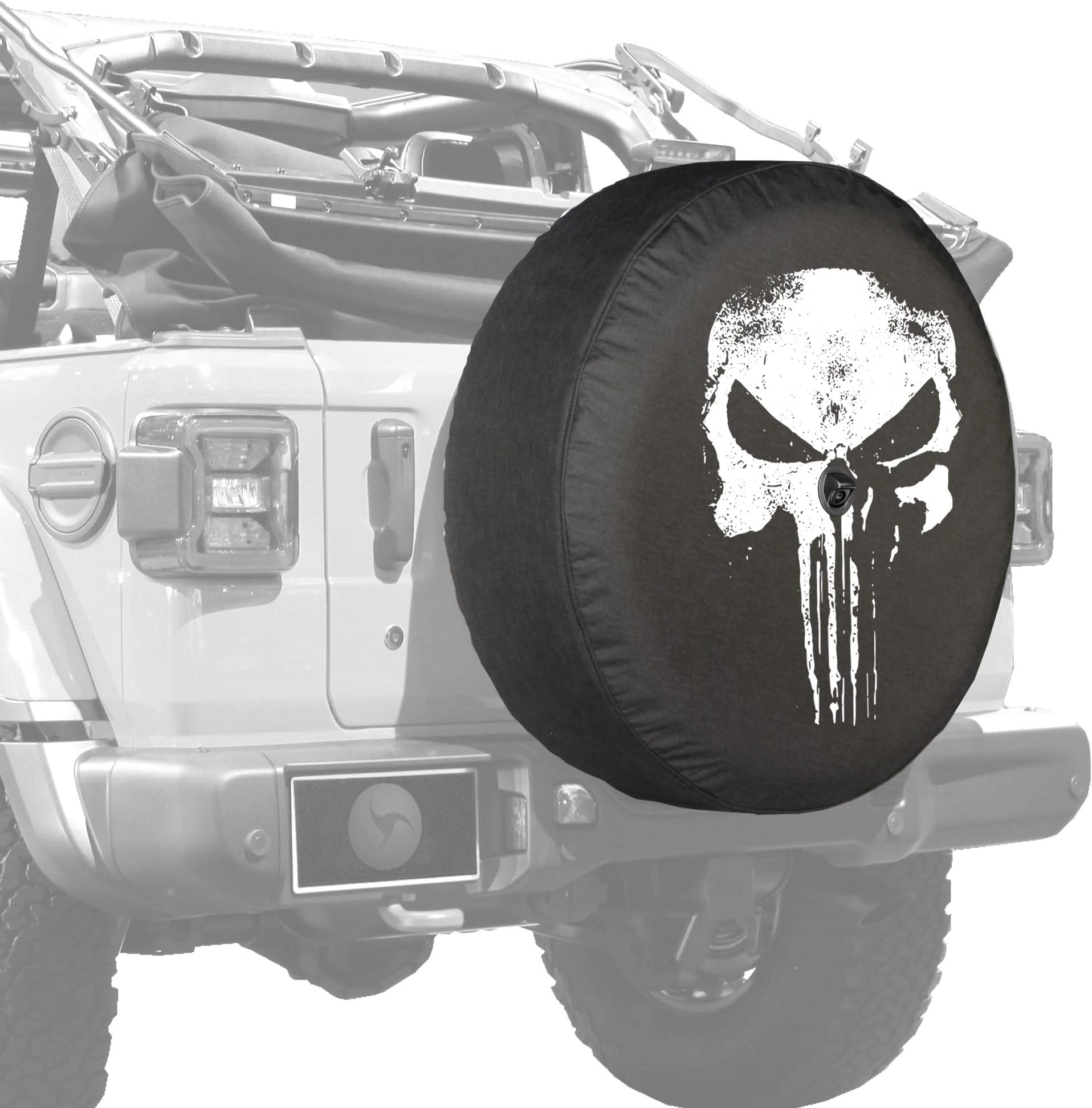 Boomerang - Distressed Skull - 33" Soft JL Tire Cover for Jeep Wrangler JL (with Back-up Camera) - Rubicon (2018-2024)