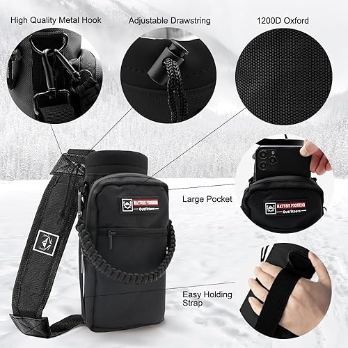 Miniatura 4 de NATURE PIONEOR Botellas de agua aisladas con funda de soporte, botella de agua de acero inoxidable de 24 onzas con 3 tapas, pajita, mantiene el