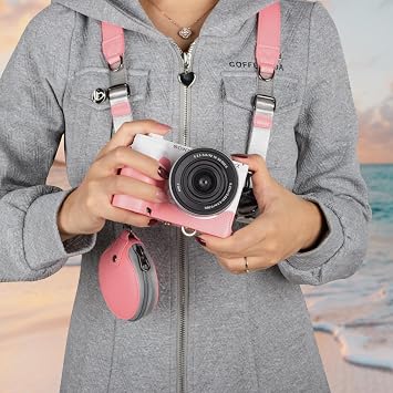 MUZIRI KINOKOO Camera Case for Sony ZV-E10 II, PU Leather Protective Case for Sony Alpha ZV-E10 II/ZVE10 II Camera with 16-50mm Lens - Removable Case with Shoulder Strap & Storage Pocket - Pink