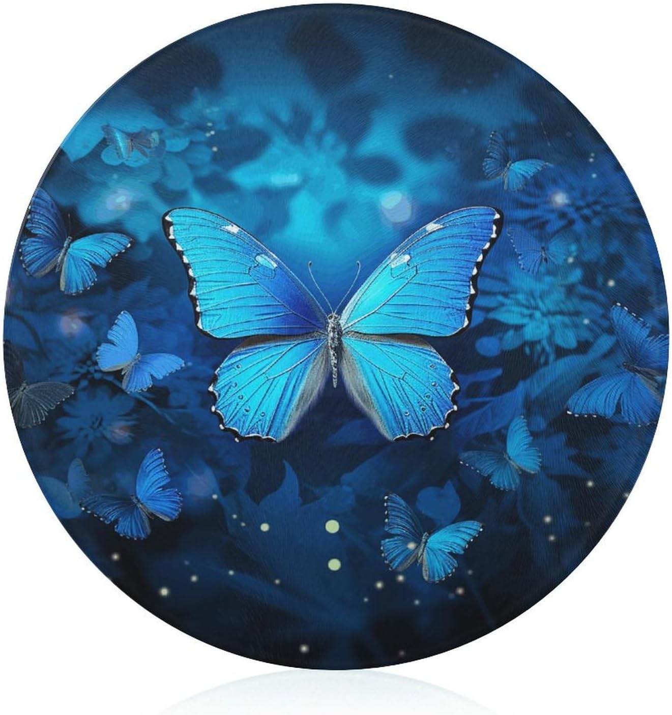 Sublimation Glass Cutting Board for Kitchen Blue Beautful Butterfly Cutting Boards for Countertop Cutting And Serving Boards Heat Resistant, Shatter Resistant Chopping Board 8" X 8"