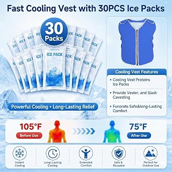 Ice Vest, Cooling Vest for Men & Women with 30 PCS Ice Packs, Adjustable Cool Vests for Working Hot Weather