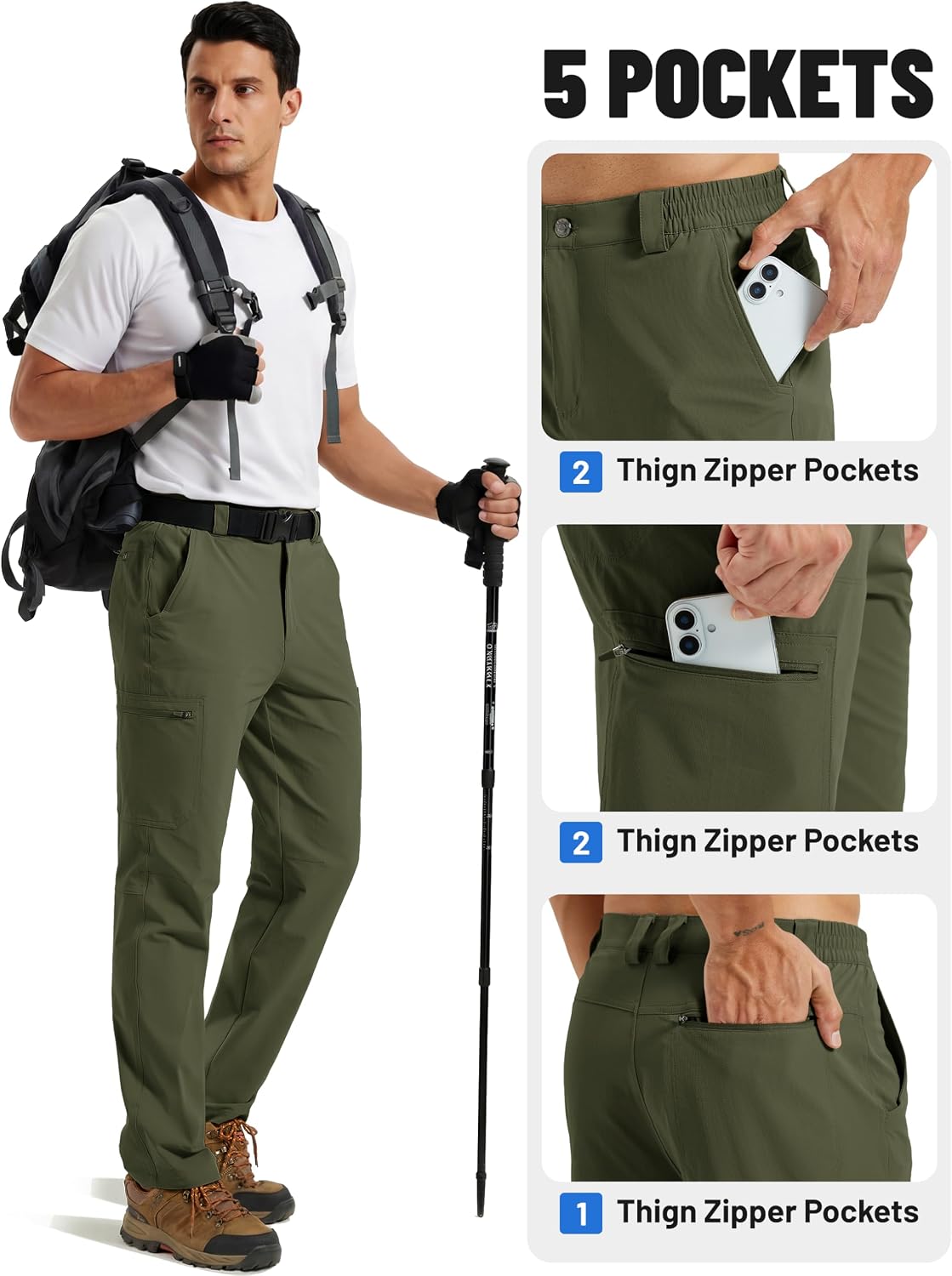 TACVASEN Men's Hiking Pants Quick Dry Lightweight Waterproof Breathable Casual Outdoor Fishing Travel Summer Pants