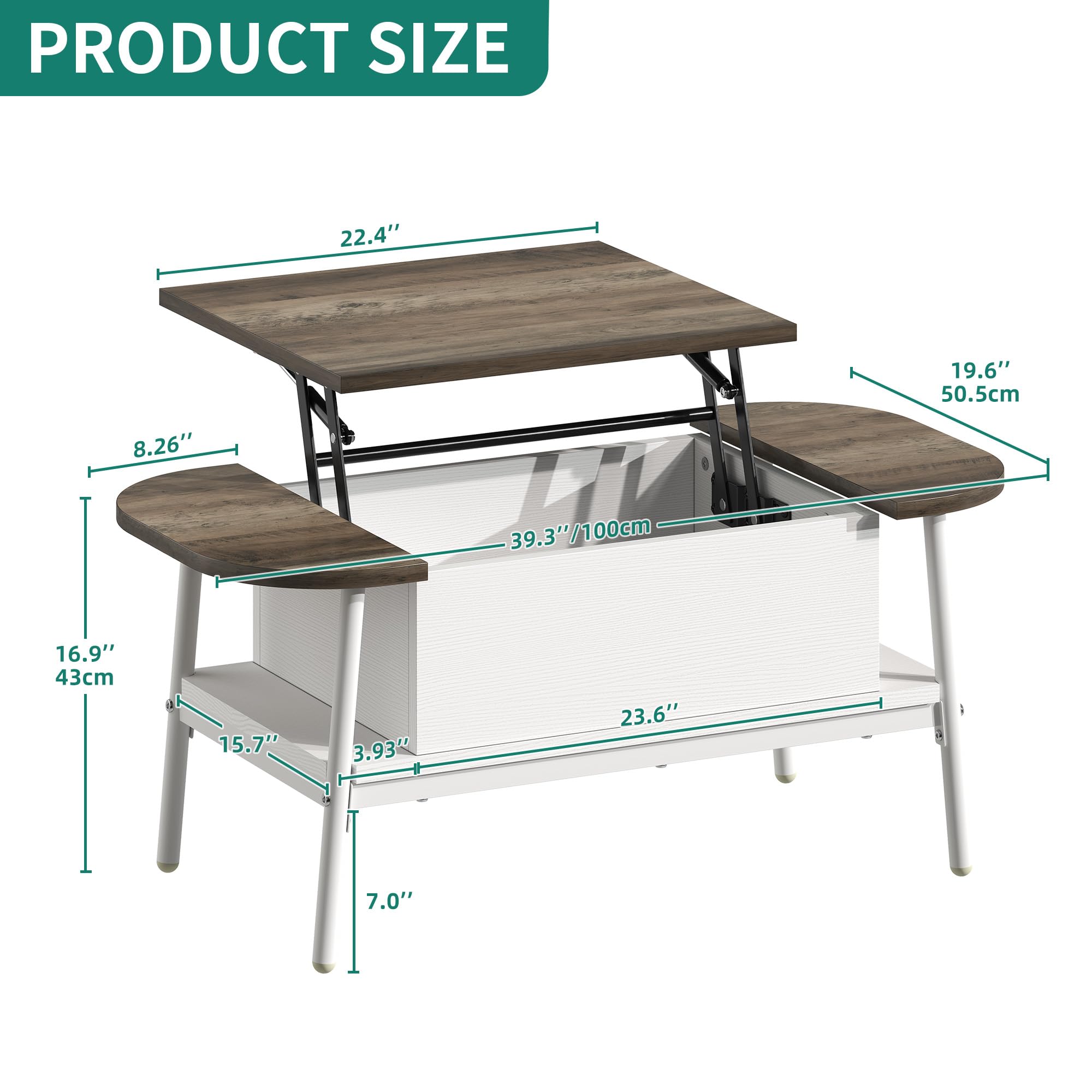 YITAHOME Table basse avec plateau élévateur, table de salon réglable en