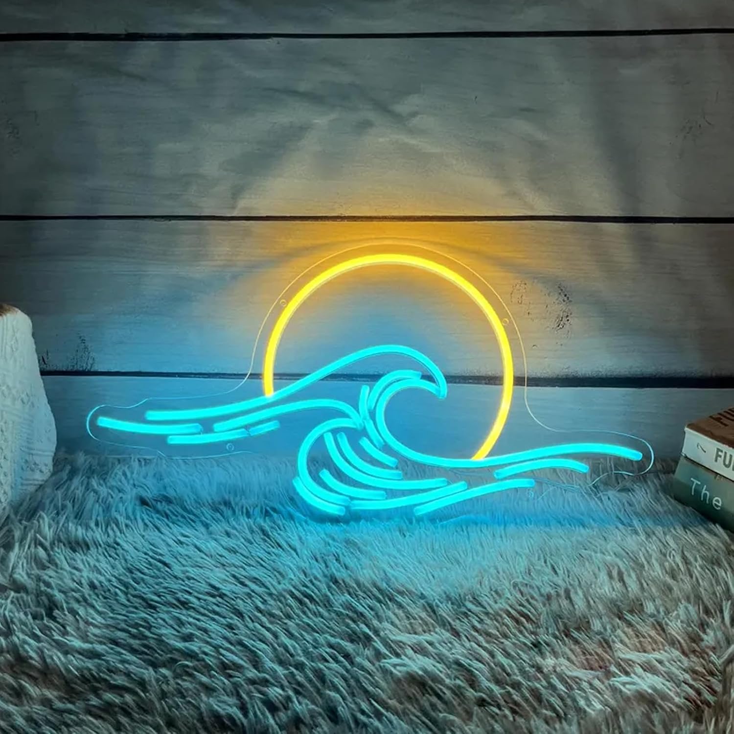 Wave Sunset Neon Sign 23inch Sun Ocean Sunrise Sea Light Up Signs for Wall Decor Living Room Beach Bar Home Bar Decorations