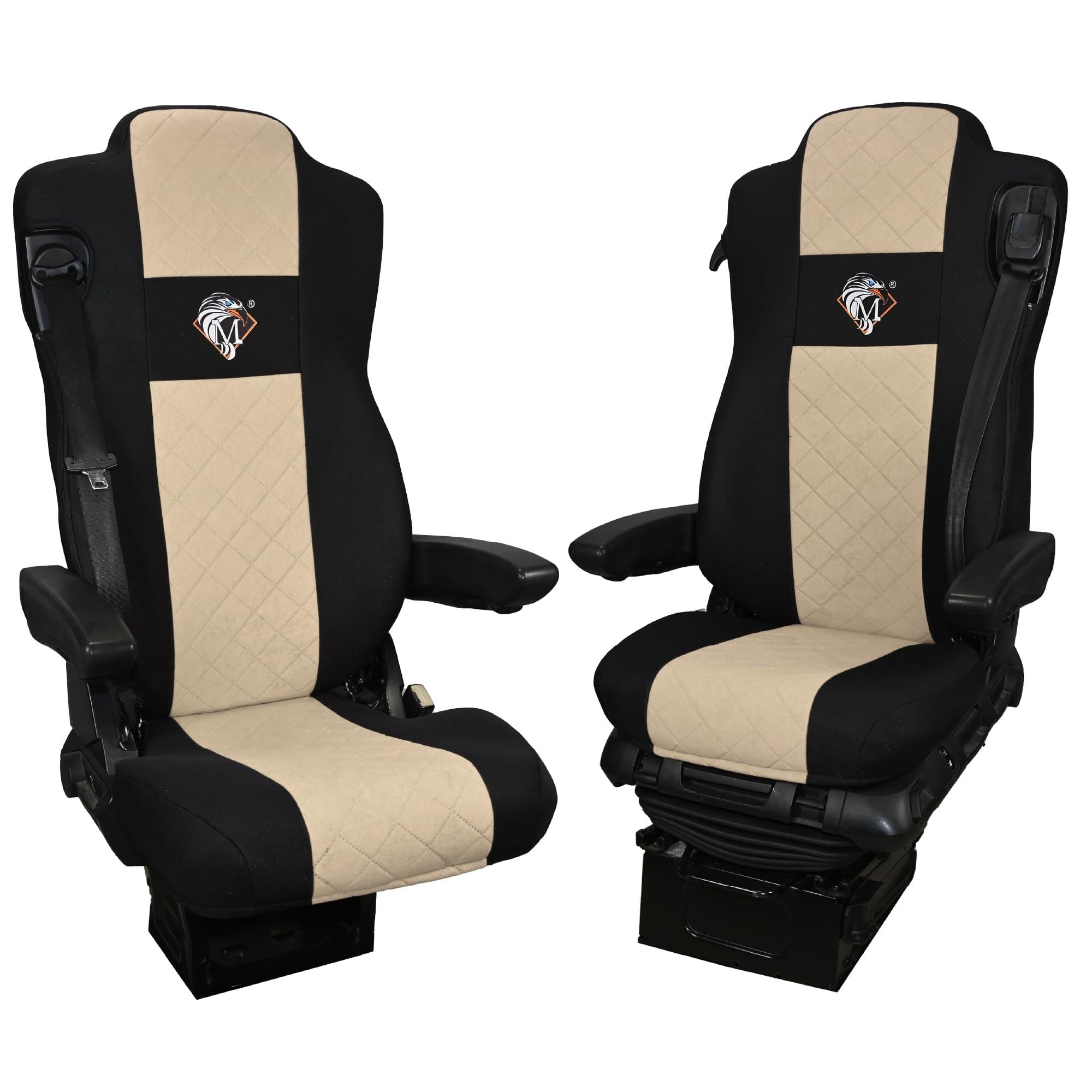 SABA Funda de Asiento para Mercedes ACTROS MP4, AROX de 2011, MP5 de 2019, Asiento de Pasajero sin suspensión Beige Accesorios de protección para Asientos de Camiones