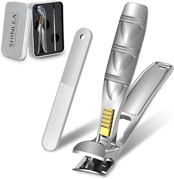 SHINLEA Nail Clippers for Seniors Thick Toenails, Professional Fingernail Toenail Clippers with Catcher, Sharp Wide Opening and Long Handle Nail Cutter Set for Men Women, Silver