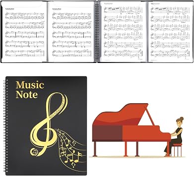 MUDOR 4 Pages Expand Sheet Music Folder, Piano Sheet Music Holder | 8.5x11 inch Band Sheet Music Binder, 60 Pockets, Spiral Storage Organizer Allow Annotations
