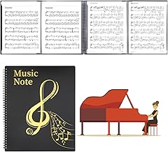 MUDOR 4 Pages Expand Sheet Music Folder for Piano, 8.5x11 inch Sheet Music Binder, 60 Pockets Capacity,Sheet Music Holder Allow Annotations,Spiral Sheet Music Binder Storage Organizer