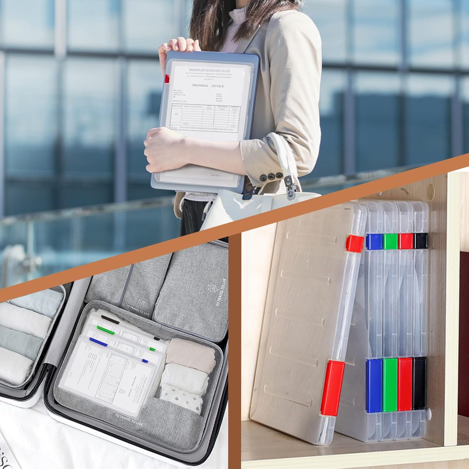 CIOUYAOS A4 Plastic Portable File Box, Clear Paper Storage Organizer Holder Case With Lids, Office School Supplies Protector Container For Magazine, Document, Photo, Book, Collection (Green) : Office Products