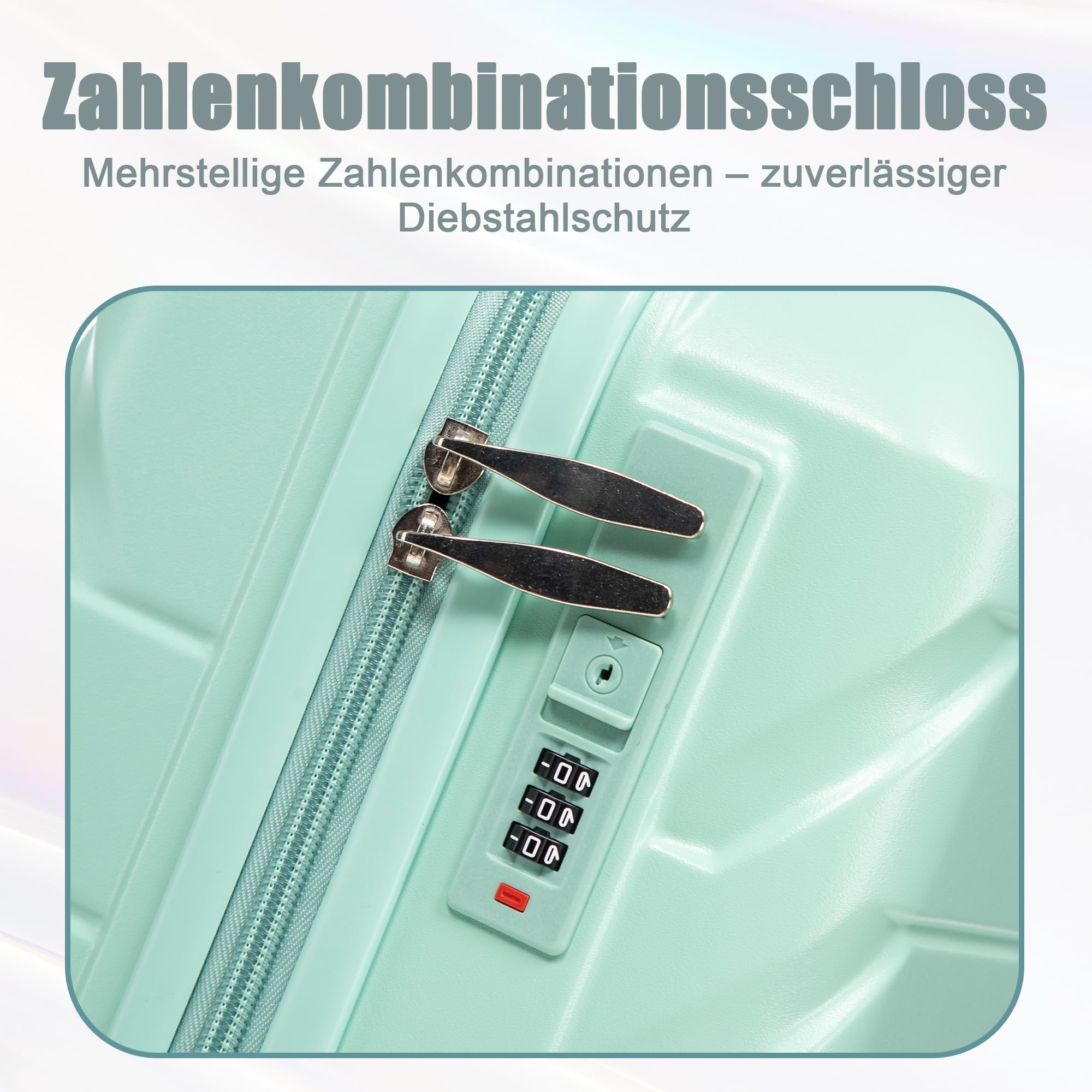 Hartschalen-Koffer Trolley Handgepäck Rollkoffer, Reisekoffer Set mit 4 Rollen, 2er Gepäckset Mintgrün