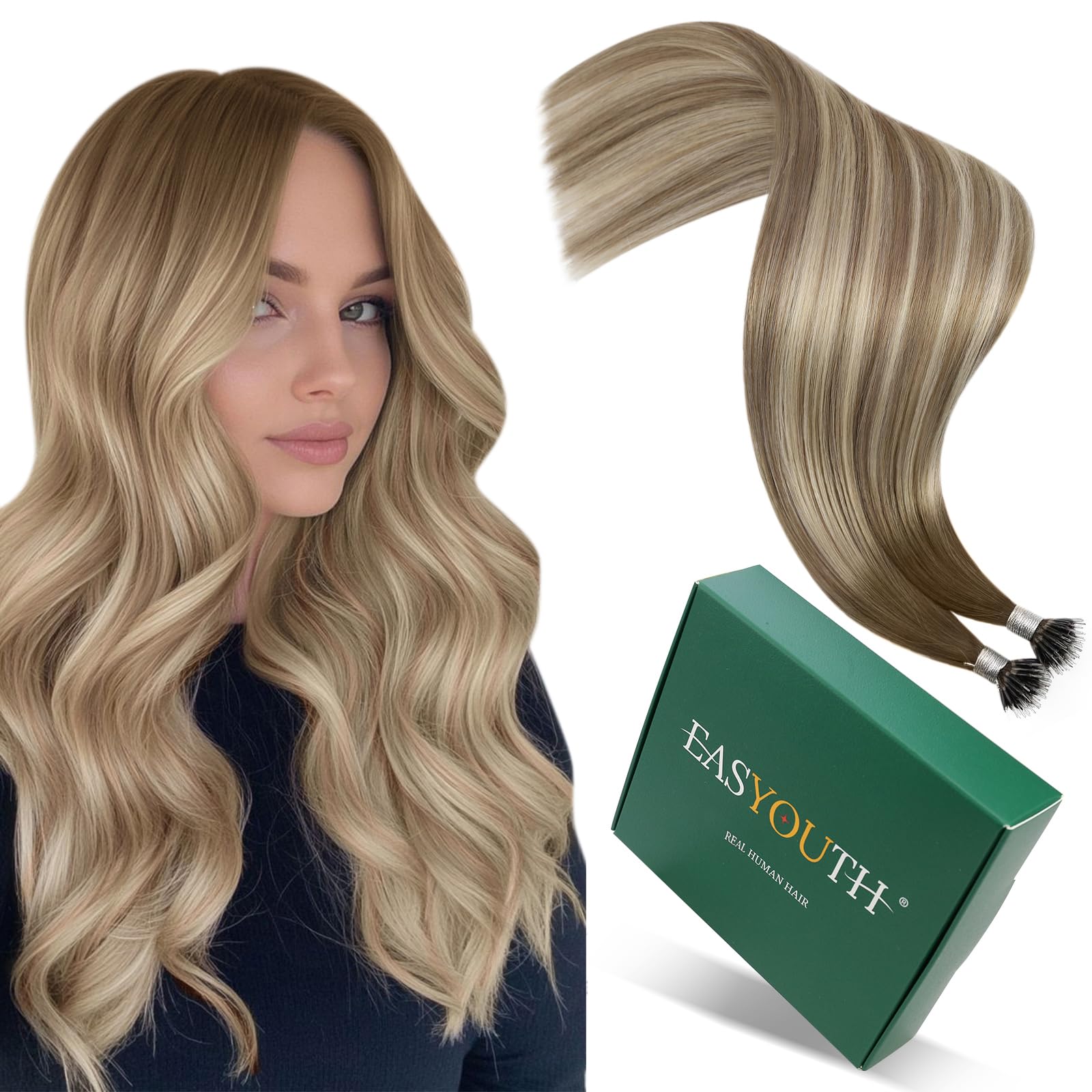 Easyouth U Tip Hair Extensions Brown Keratin Tip Hair Extensions Real Human Hair Darkest Brown Keratin Hair Extension Human Hair with Natural Texture 18Inch 50G 1G/S — view 52