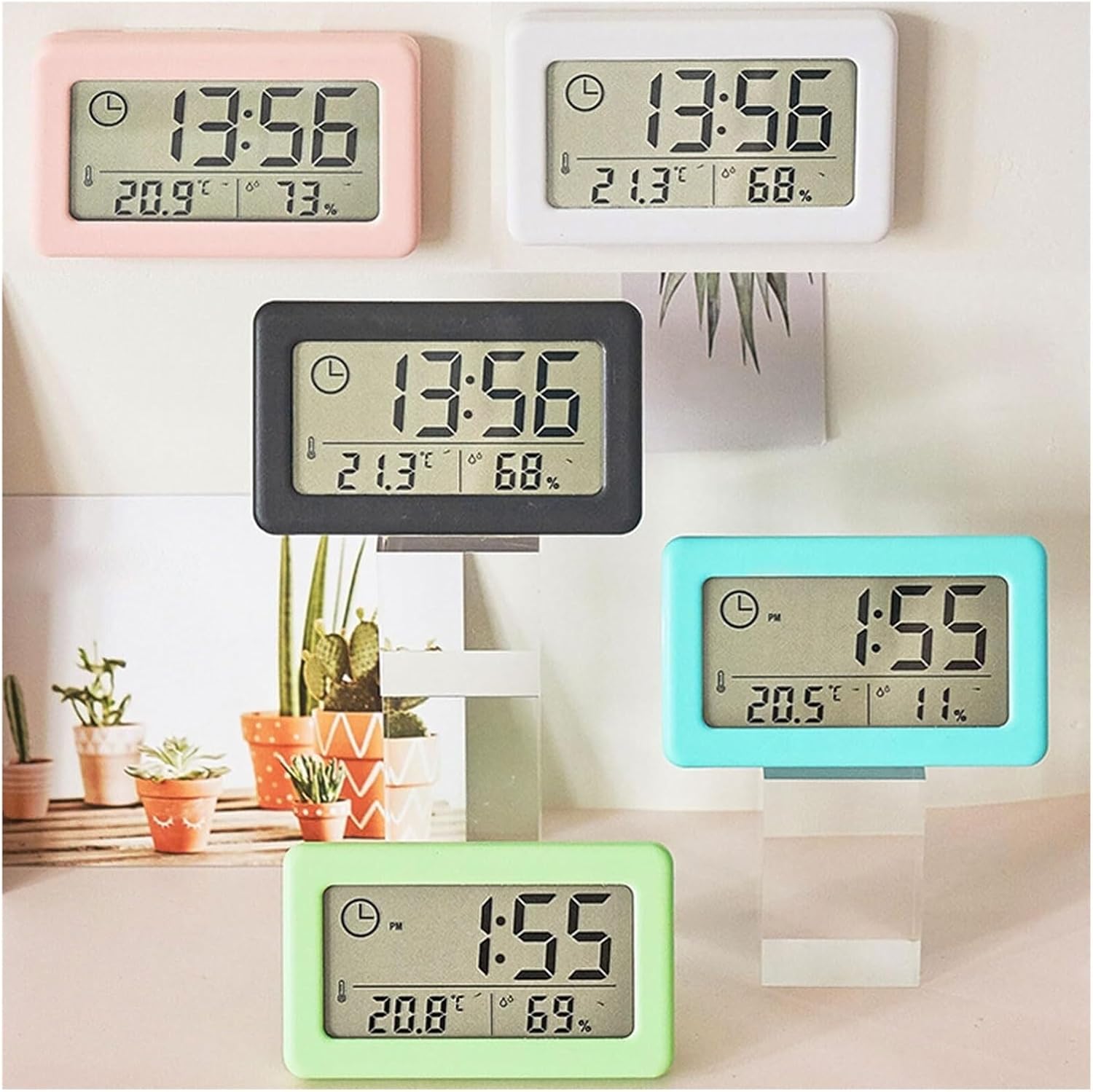 Thin Digital Clock with Temperature and Humidity Display, Large LCD Screen for Bedroom Office (A)