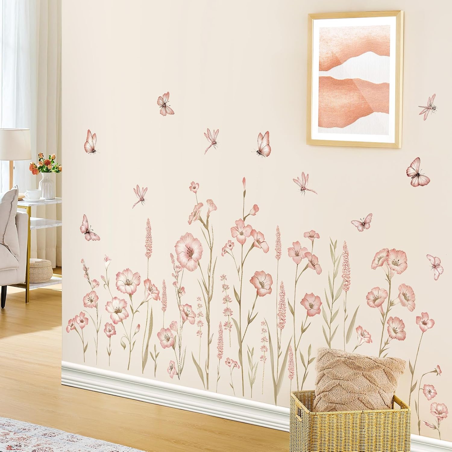 Amazon.com: SHUCHING 54''X27 Pink Flower Wall Stickers Peel and Stick ...