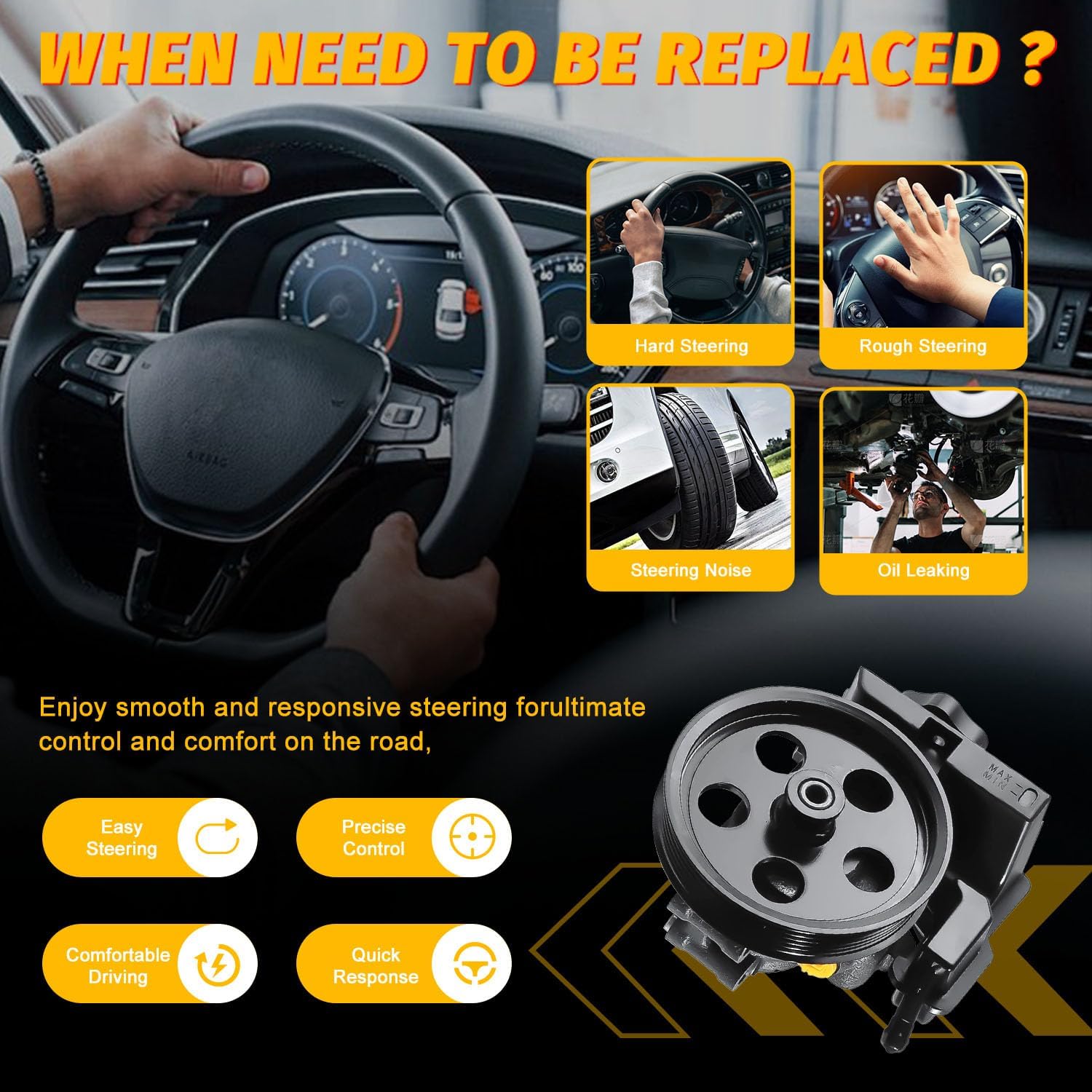 20-326 Power Steering Pump with Pulley Reservoir for Ford Focus 2006-2011 2.0L, for Ford Transit Connect 2010-2011,Power Assist Pump Replace 20326 6S4Z3A674A 7S4Z3A674A